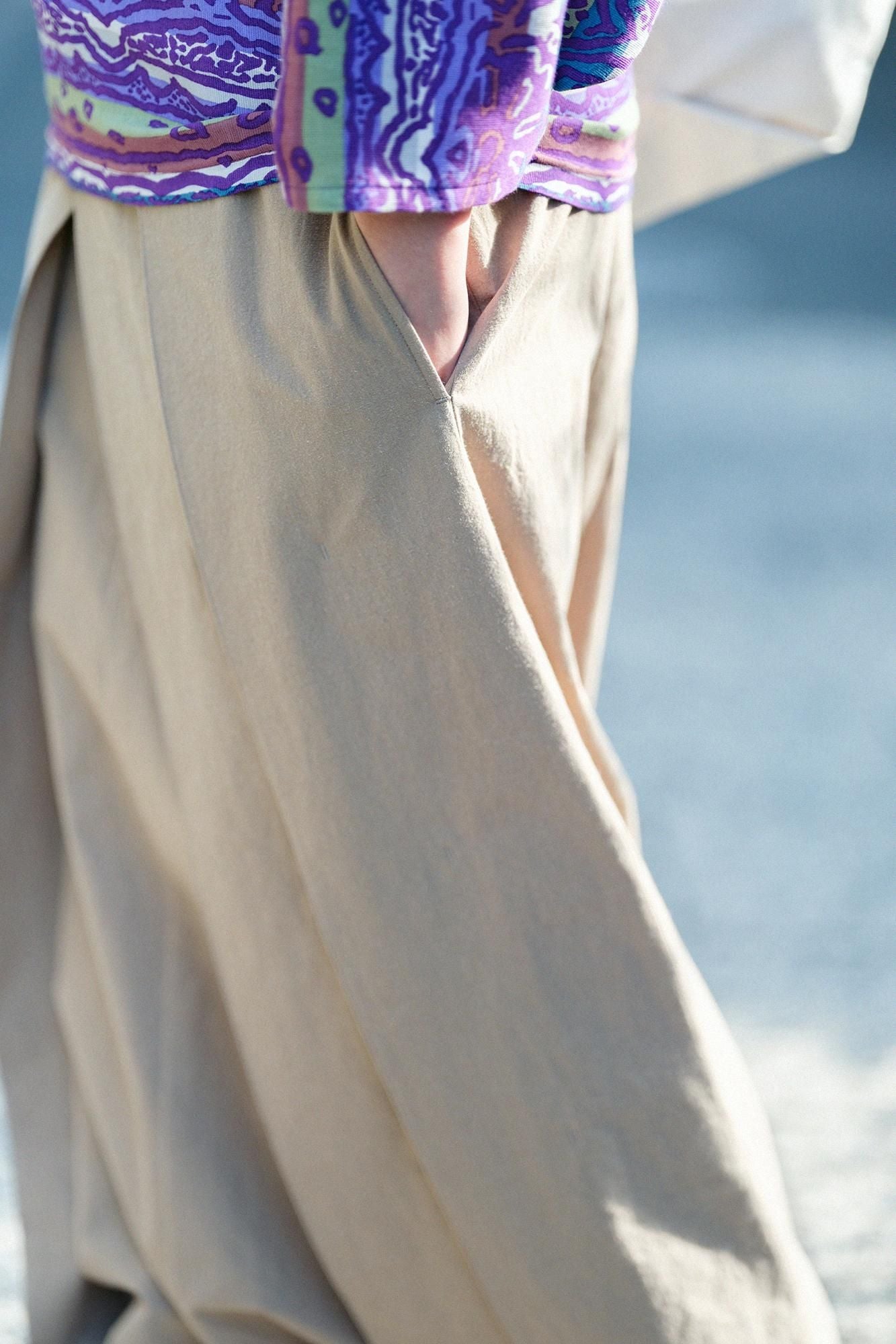 【net limited】Cotton-linen Blend Hakama Fuji Pants(HakamaFuji Pants）／Hazelnut Color