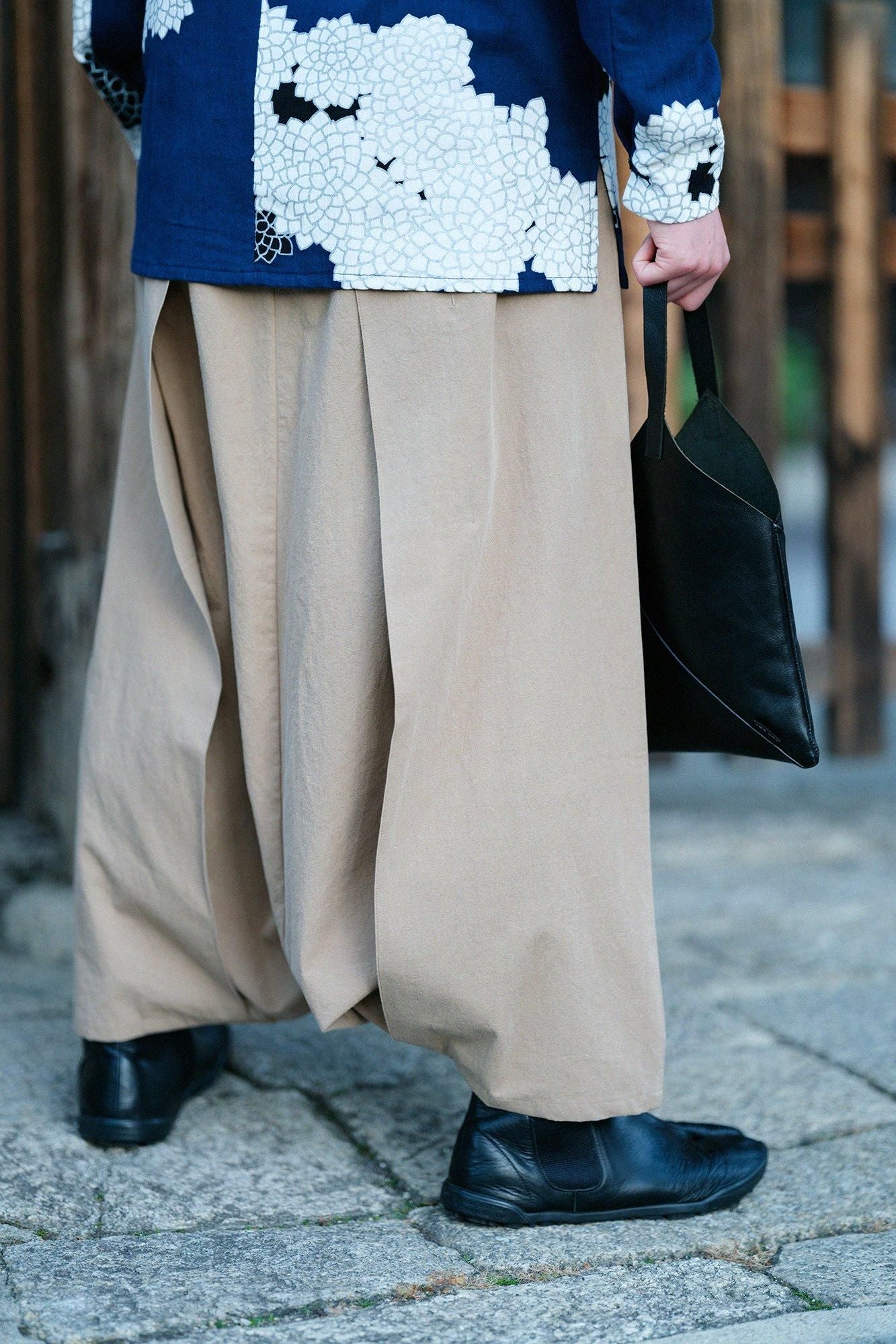 【net limited】Cotton-linen Blend Hakama Fuji Pants(HakamaFuji Pants）／Hazelnut Color