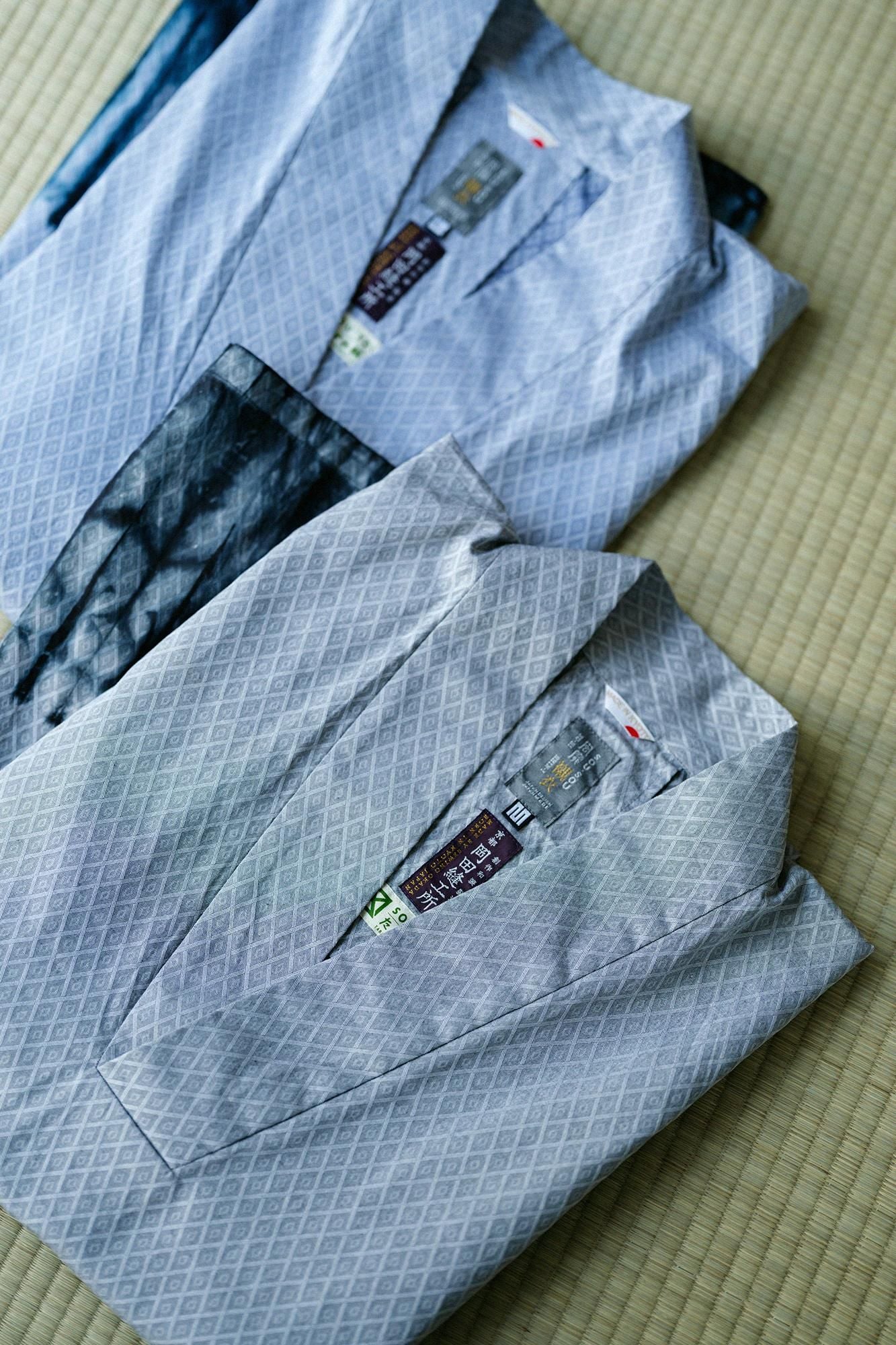 Tabata Tie-dye Fine Weave Pattern Fubi Kimono Shirt Shirt / Tesuji Tie-dye Light Grey