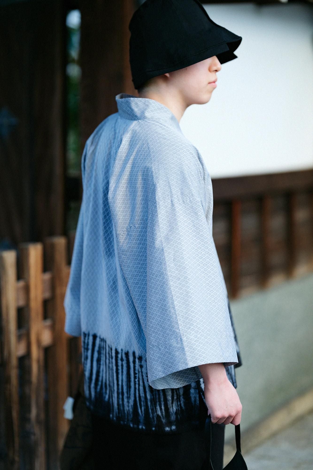 Tabata Tie-dye Fine Weave Pattern Fubi Kimono Shirt Shirt / Tesuji Tie-dye Light Grey