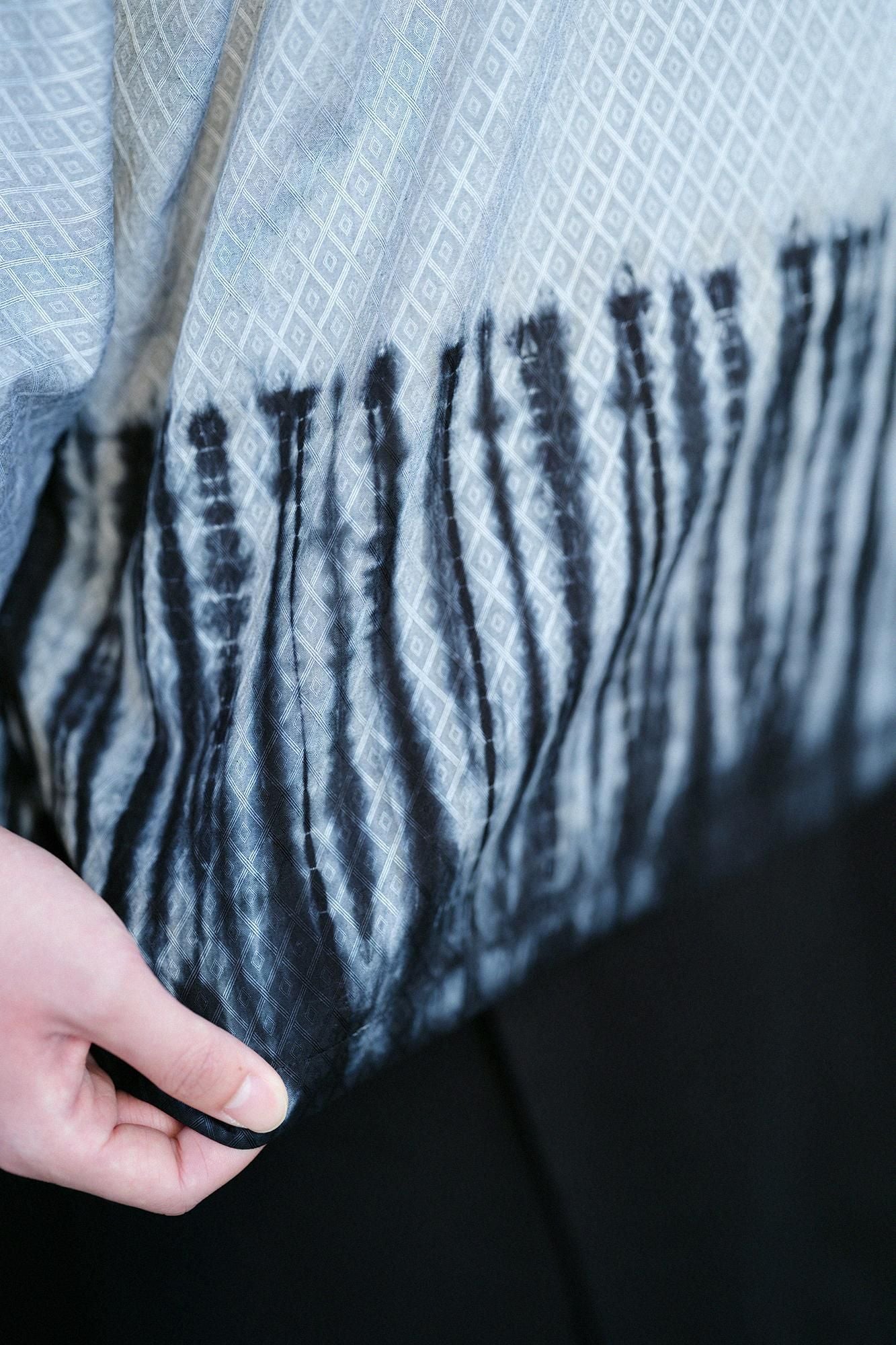 Tabata Tie-dye Fine Weave Pattern Fubi Kimono Shirt Shirt / Tesuji Tie-dye Light Grey