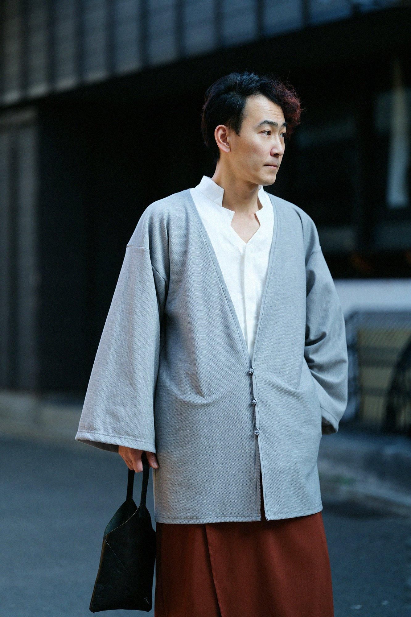 Cotton × Coolmax(R) Honeycomb Weave Fubi Cardigan / Silver Grey