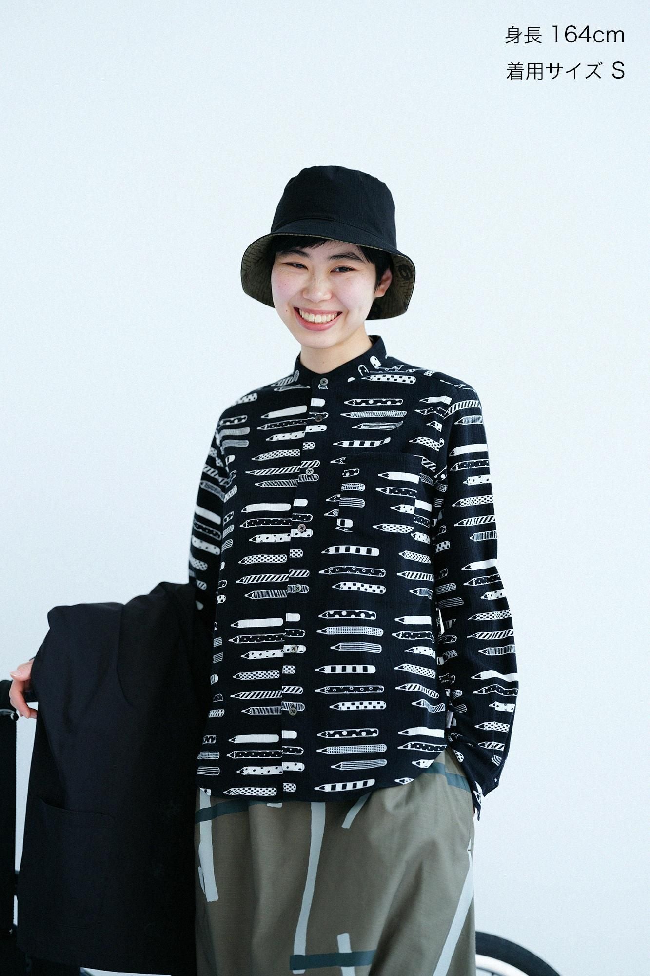 Chizimi Cotton 20/20 Stand Collar Long-sleeved Shirt／Pencils