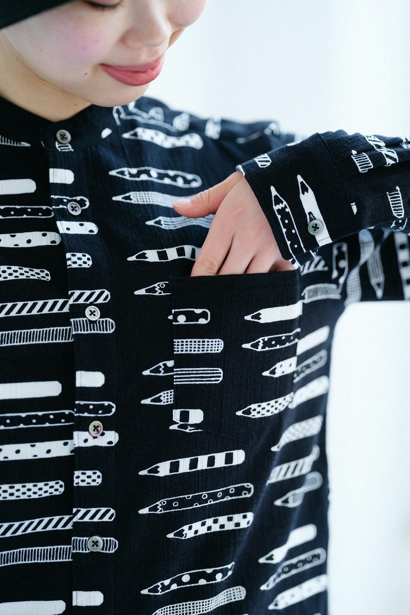 Chizimi Cotton 20/20 Stand Collar Long-sleeved Shirt／Pencils