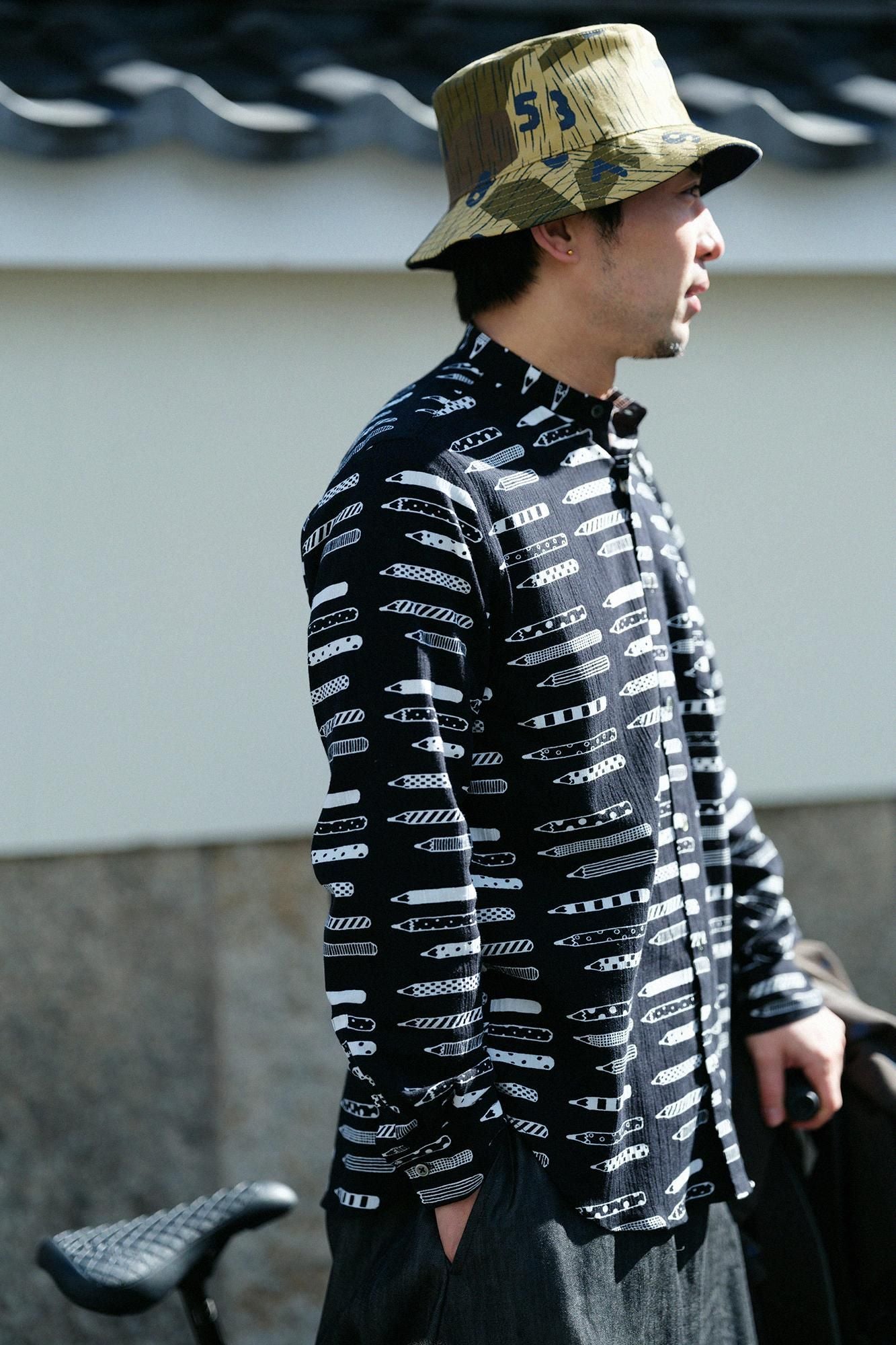 Chizimi Cotton 20/20 Stand Collar Long-sleeved Shirt／Pencils