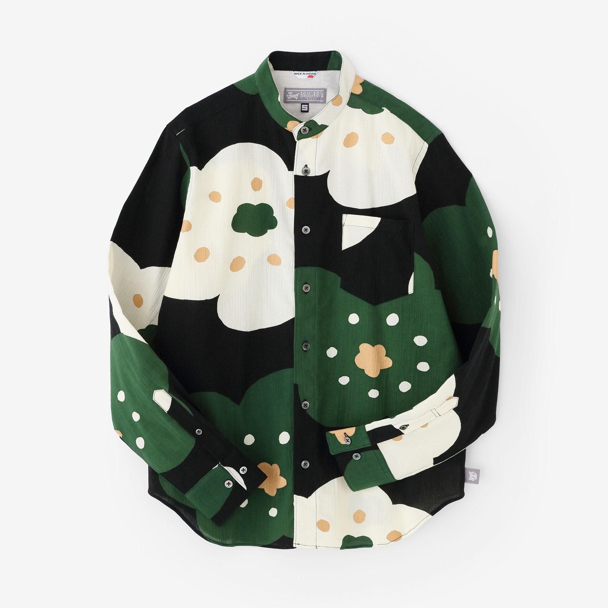 高島縮 20/20 スタンドカラーシャツ／ほほえみ 濡羽色（ぬればいろ）