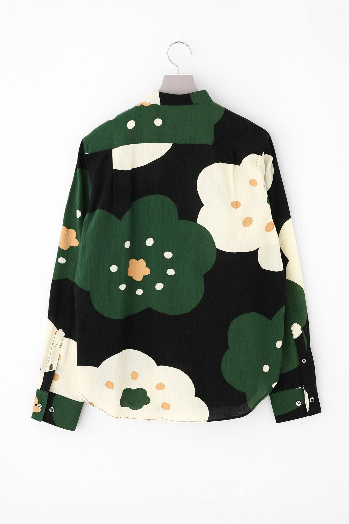 高島縮 20/20 スタンドカラーシャツ／ほほえみ 濡羽色（ぬればいろ）