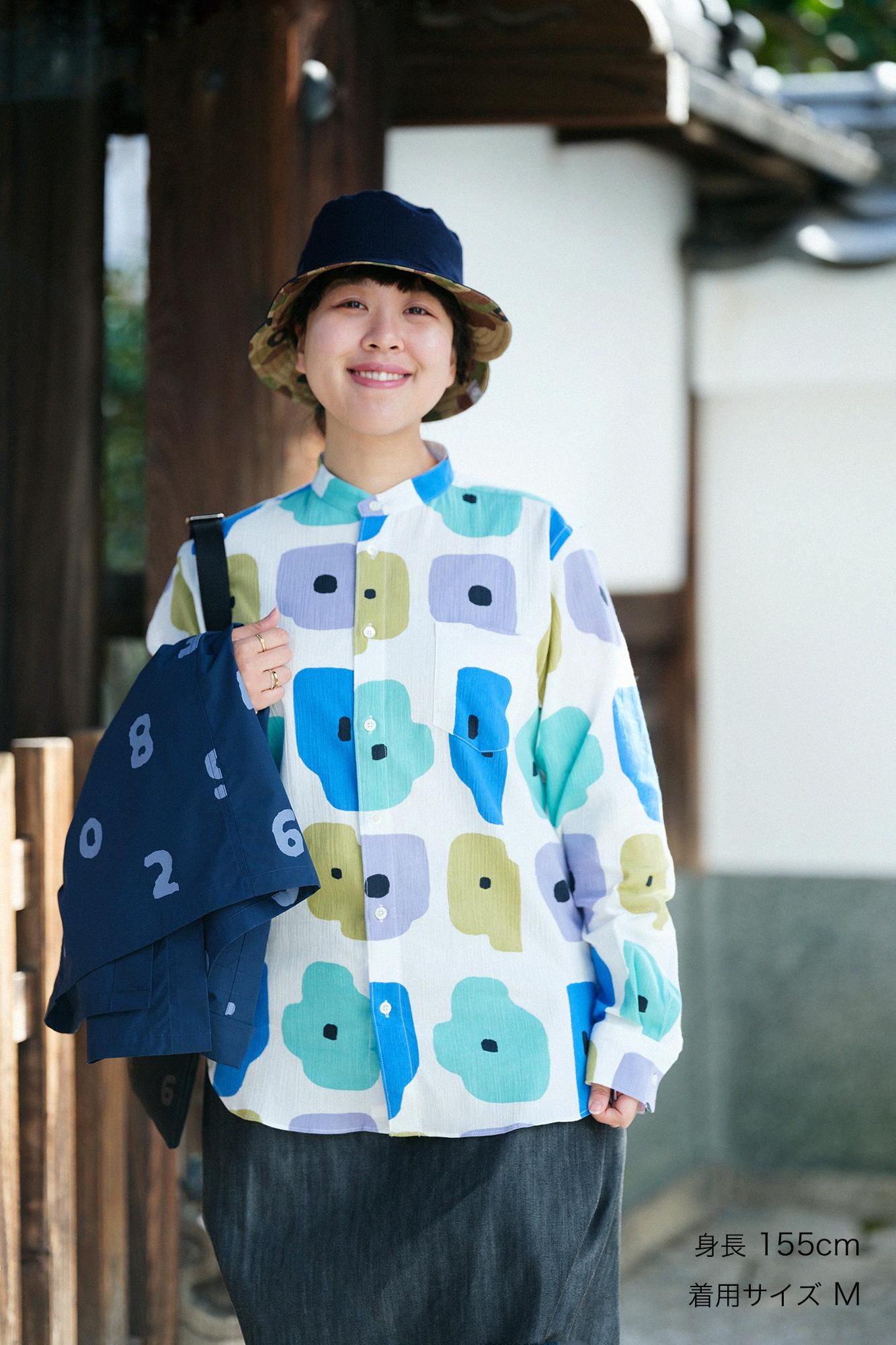 【Online】Chizimi Cotton 20/20 Stand Collar Long-sleeved Shirt／Somehow