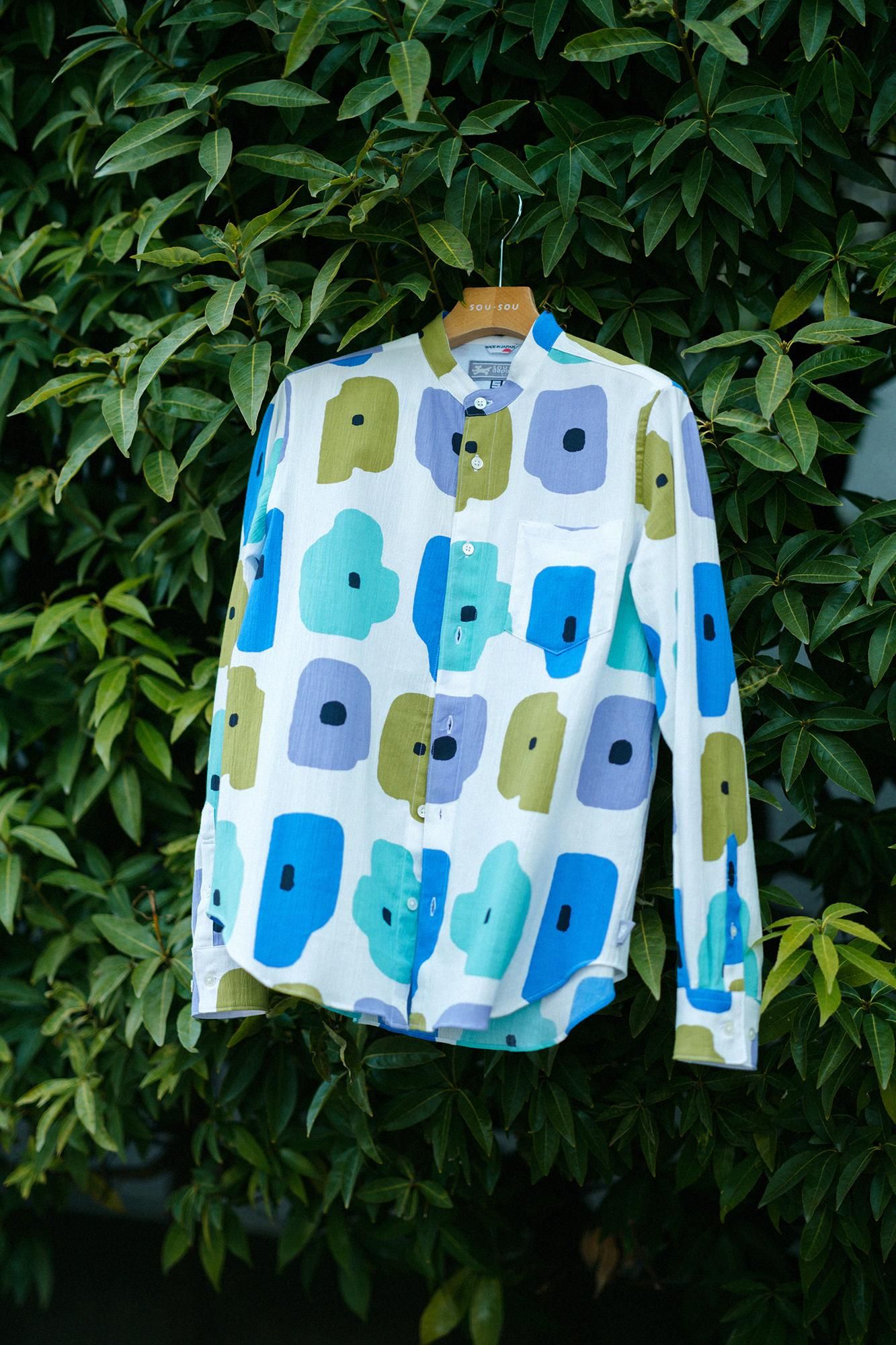 【Online】Chizimi Cotton 20/20 Stand Collar Long-sleeved Shirt／Somehow