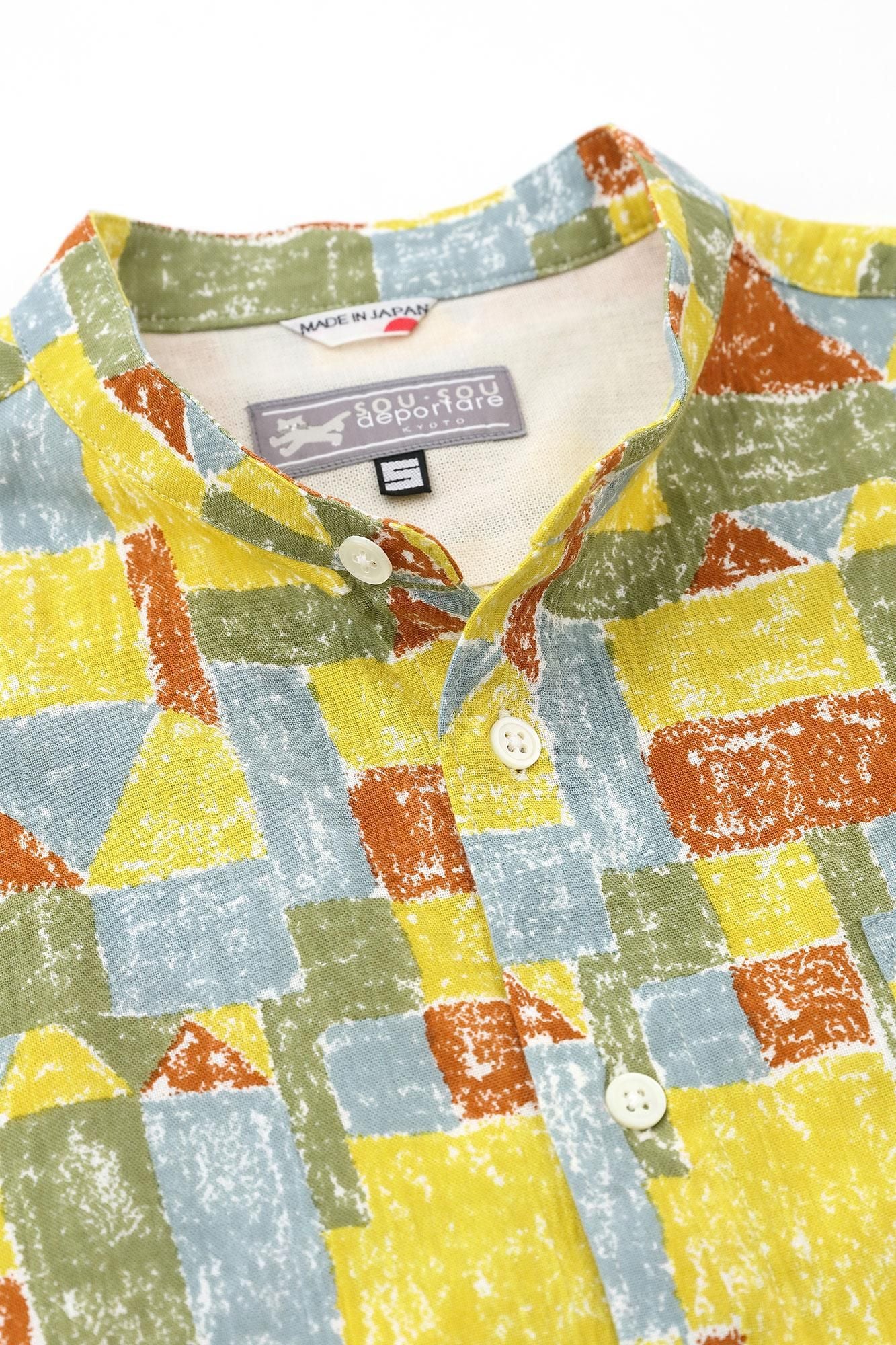 Chizimi Cotton 20/20 Stand Collar Long-sleeved Shirt／Building Blockshouse of