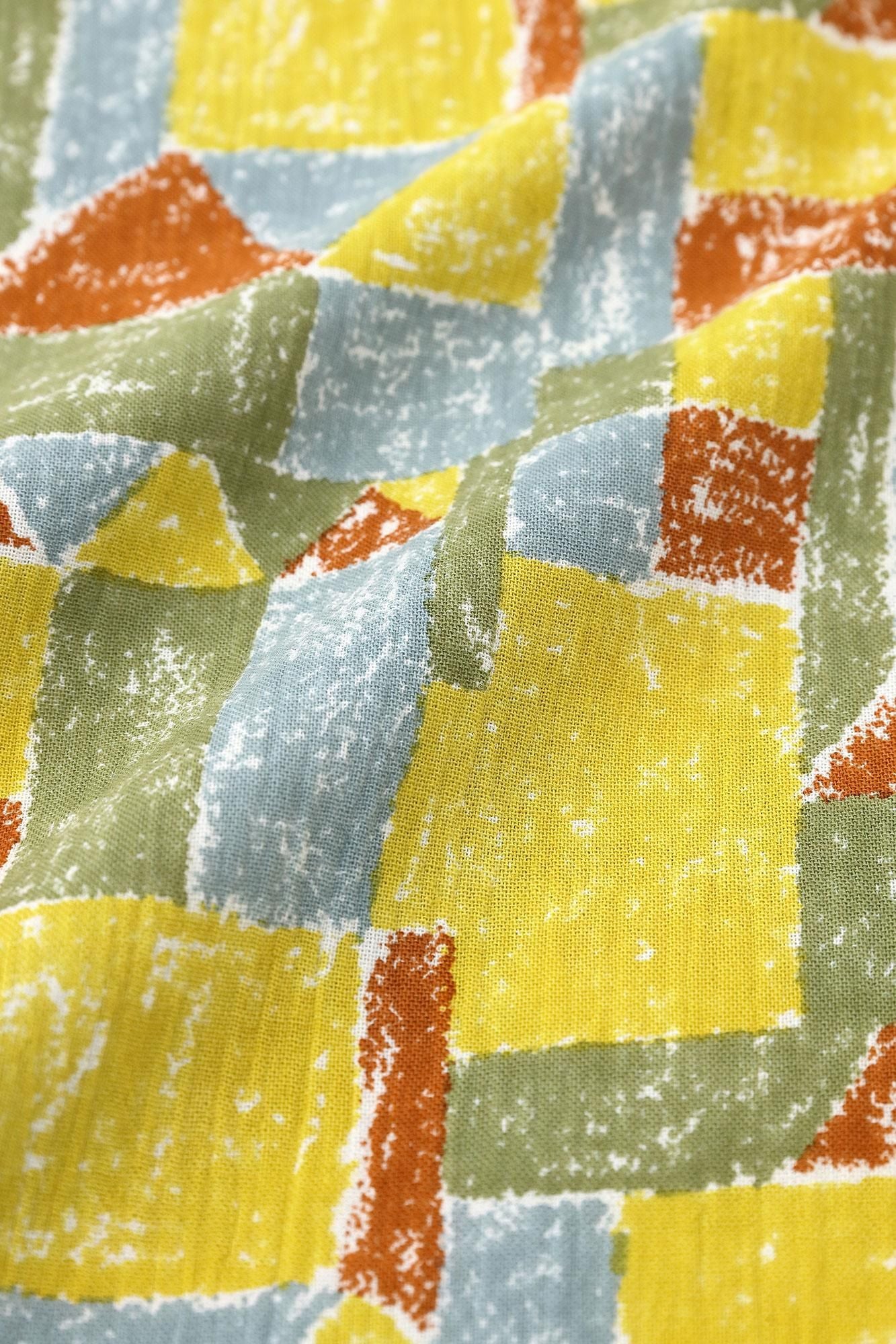 Chizimi Cotton 20/20 Stand Collar Long-sleeved Shirt／Building Blockshouse of