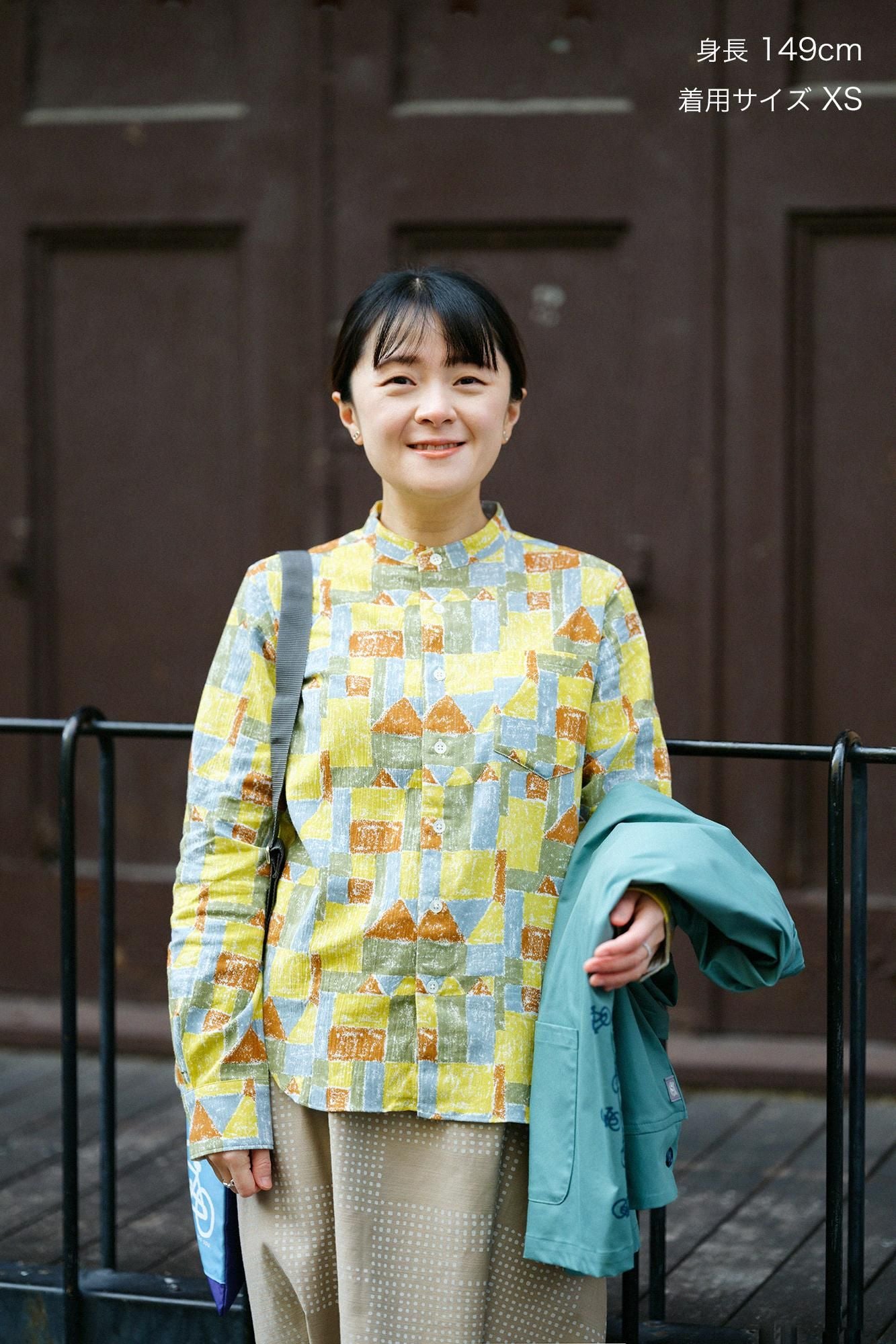 Chizimi Cotton 20/20 Stand Collar Long-sleeved Shirt／Building Blockshouse of