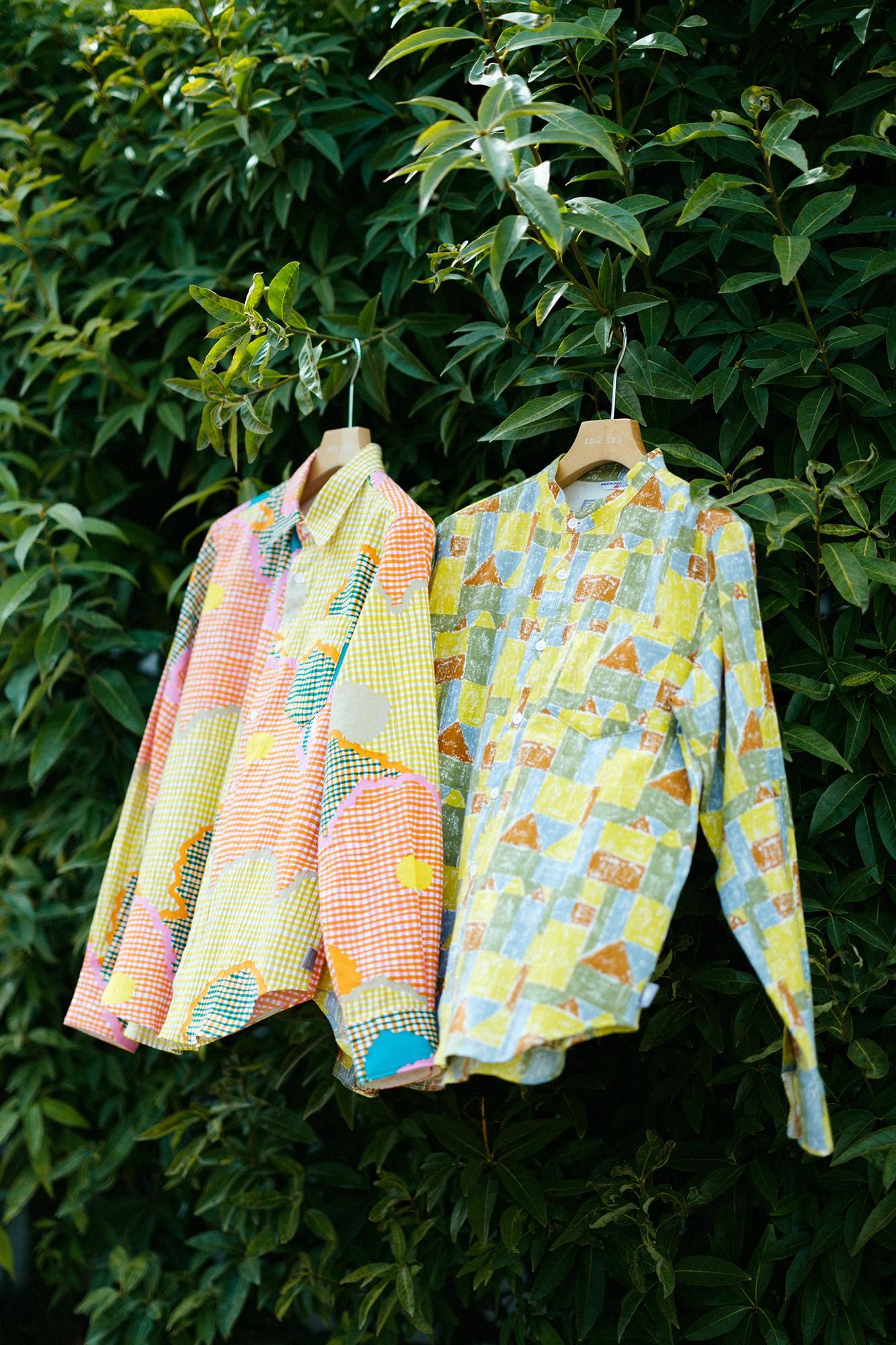 Chizimi Cotton 20/20 Stand Collar Long-sleeved Shirt／Building Blockshouse of