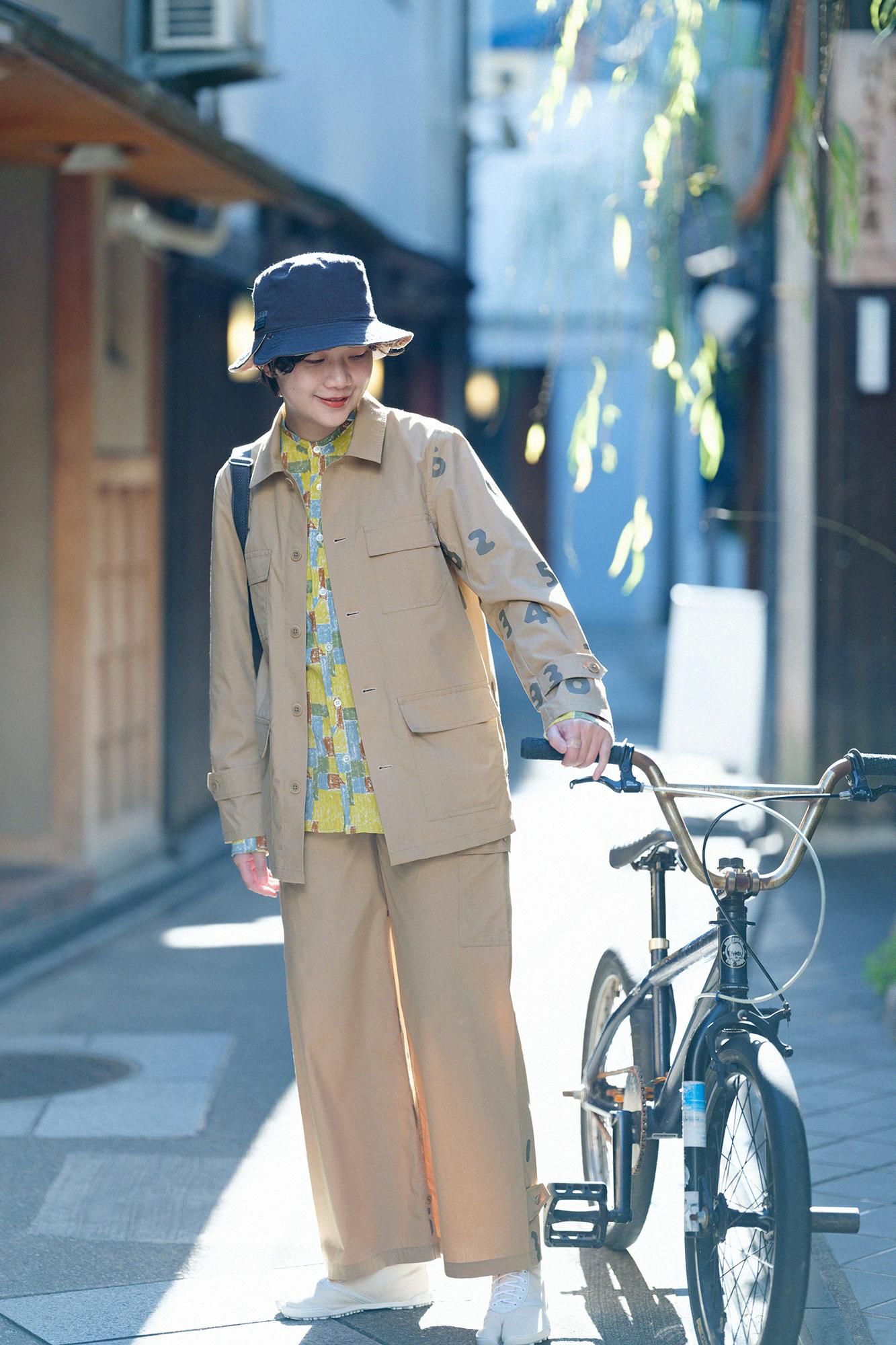 Chizimi Cotton 20/20 Stand Collar Long-sleeved Shirt／Building Blockshouse of