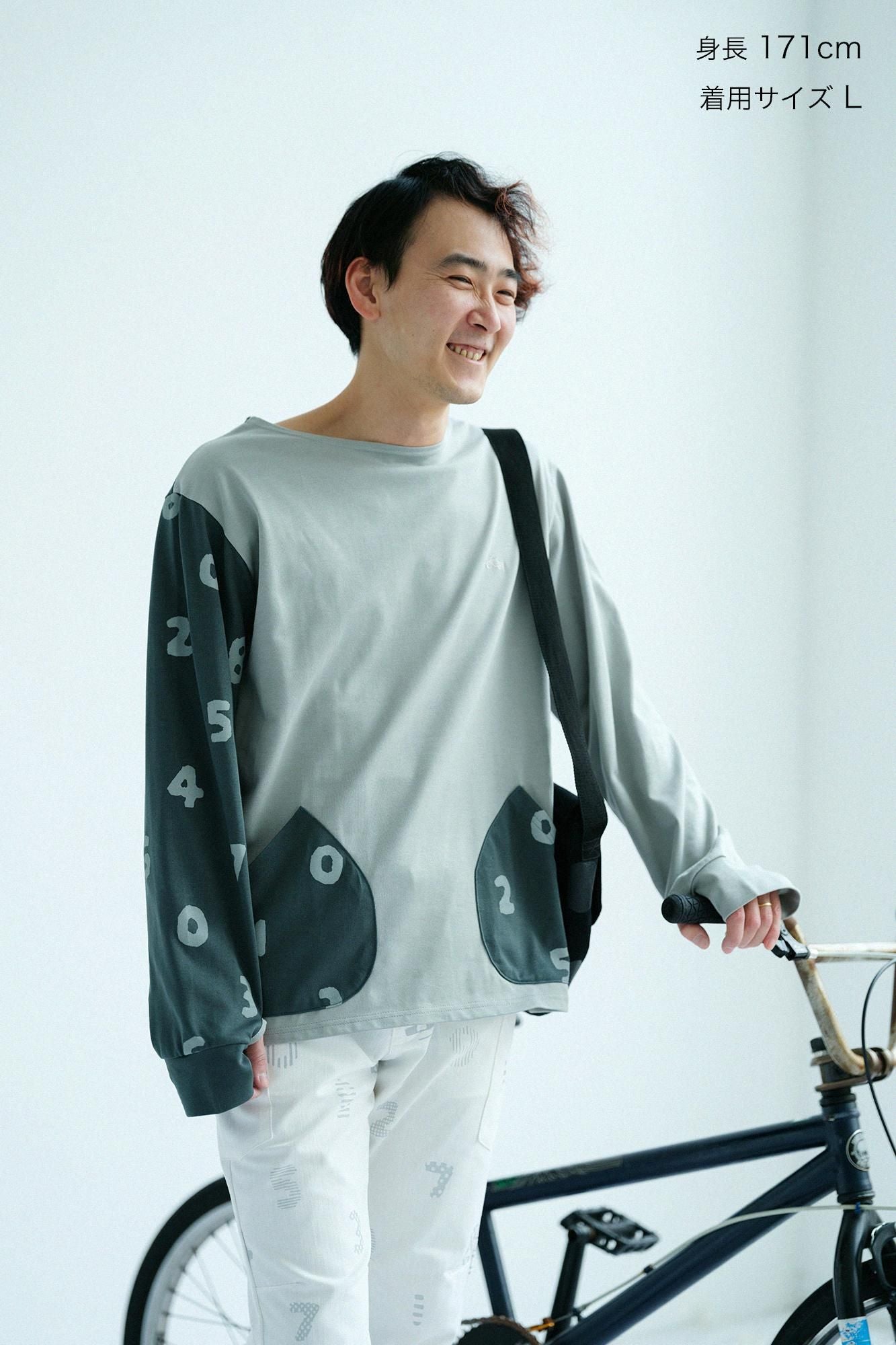 強撚扭曲平針織船領上衣/灰棕x SO-SU-U十數