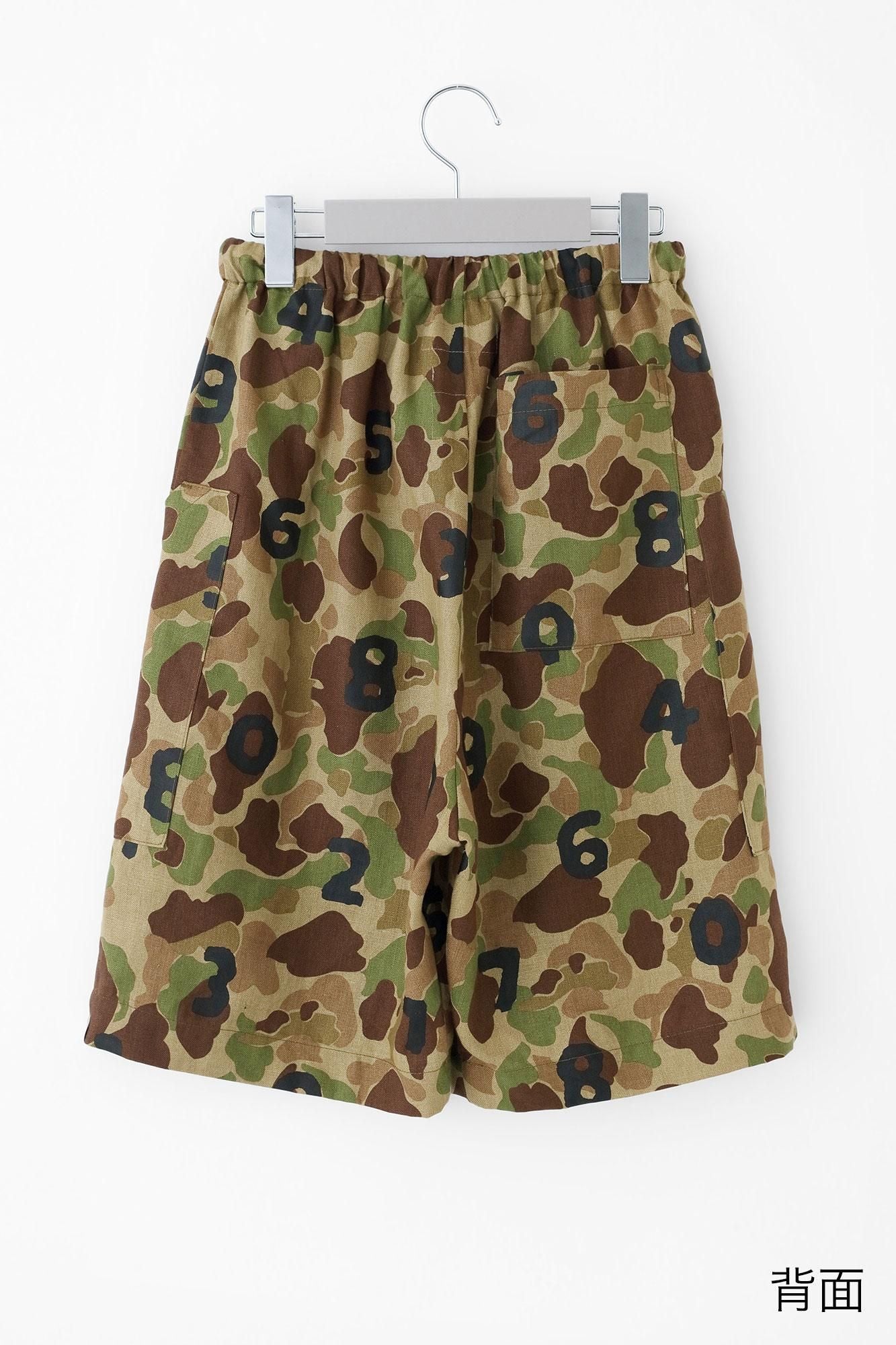 リネンツイル BIKEショーツ／duck hunter camo SO-SU-U 空五倍子色（うつふしいろ）