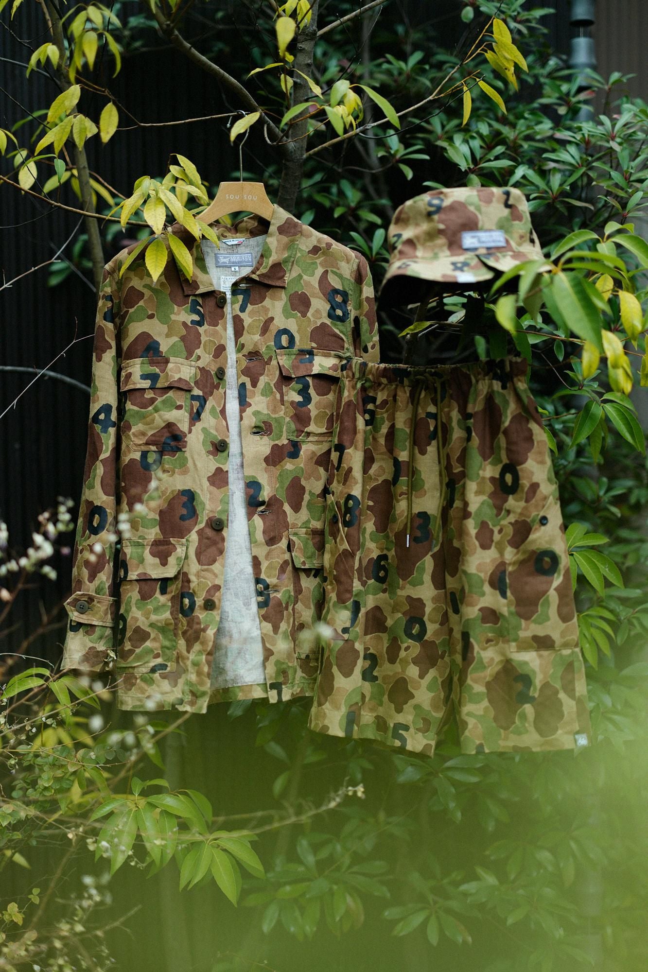 リネンツイル BIKEショーツ／duck hunter camo SO-SU-U 空五倍子色（うつふしいろ）