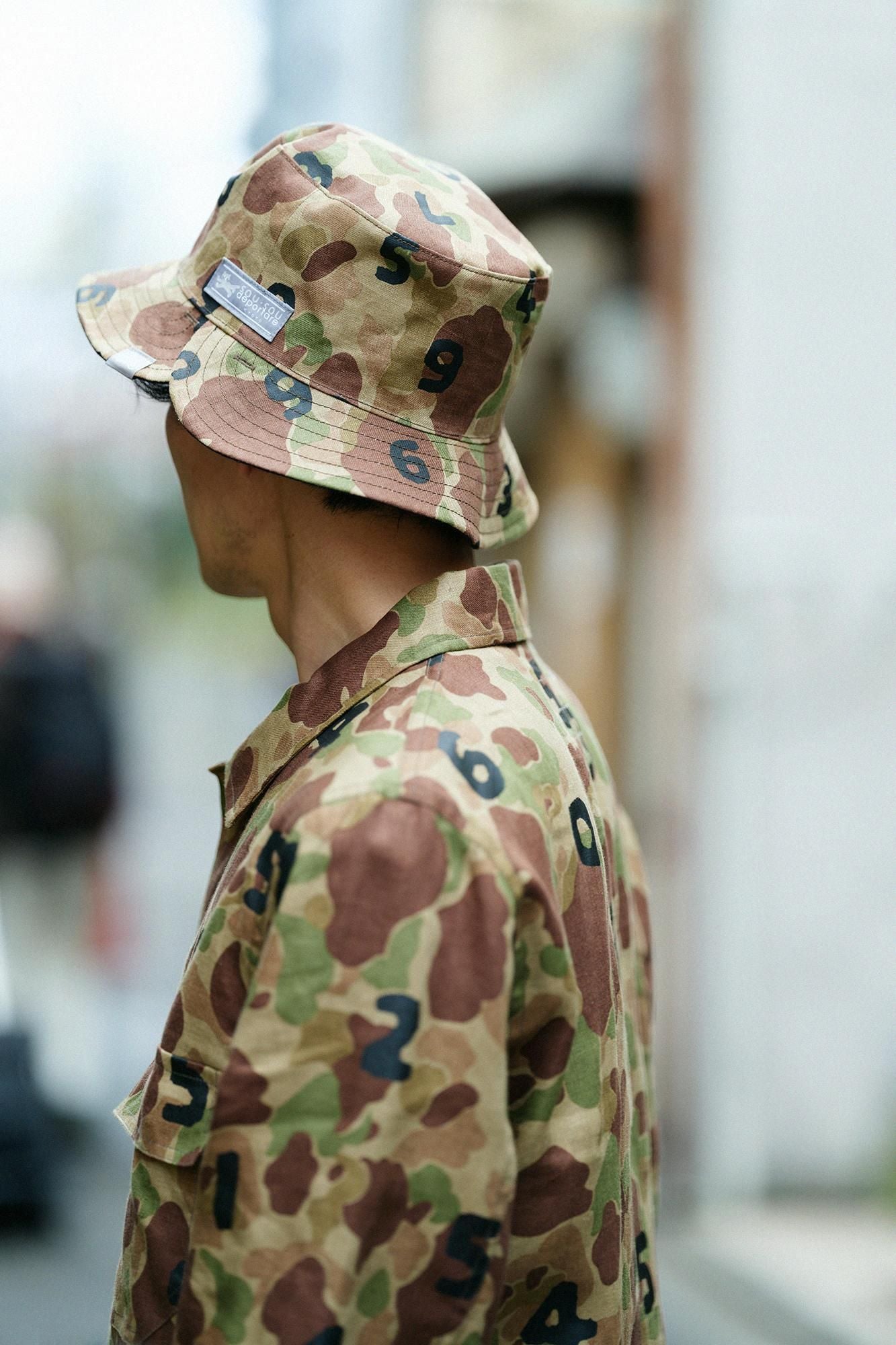 麻斜紋織 雙面用BIKE 帽子／獵鴨迷彩SO-SU-U十數 灰棕色