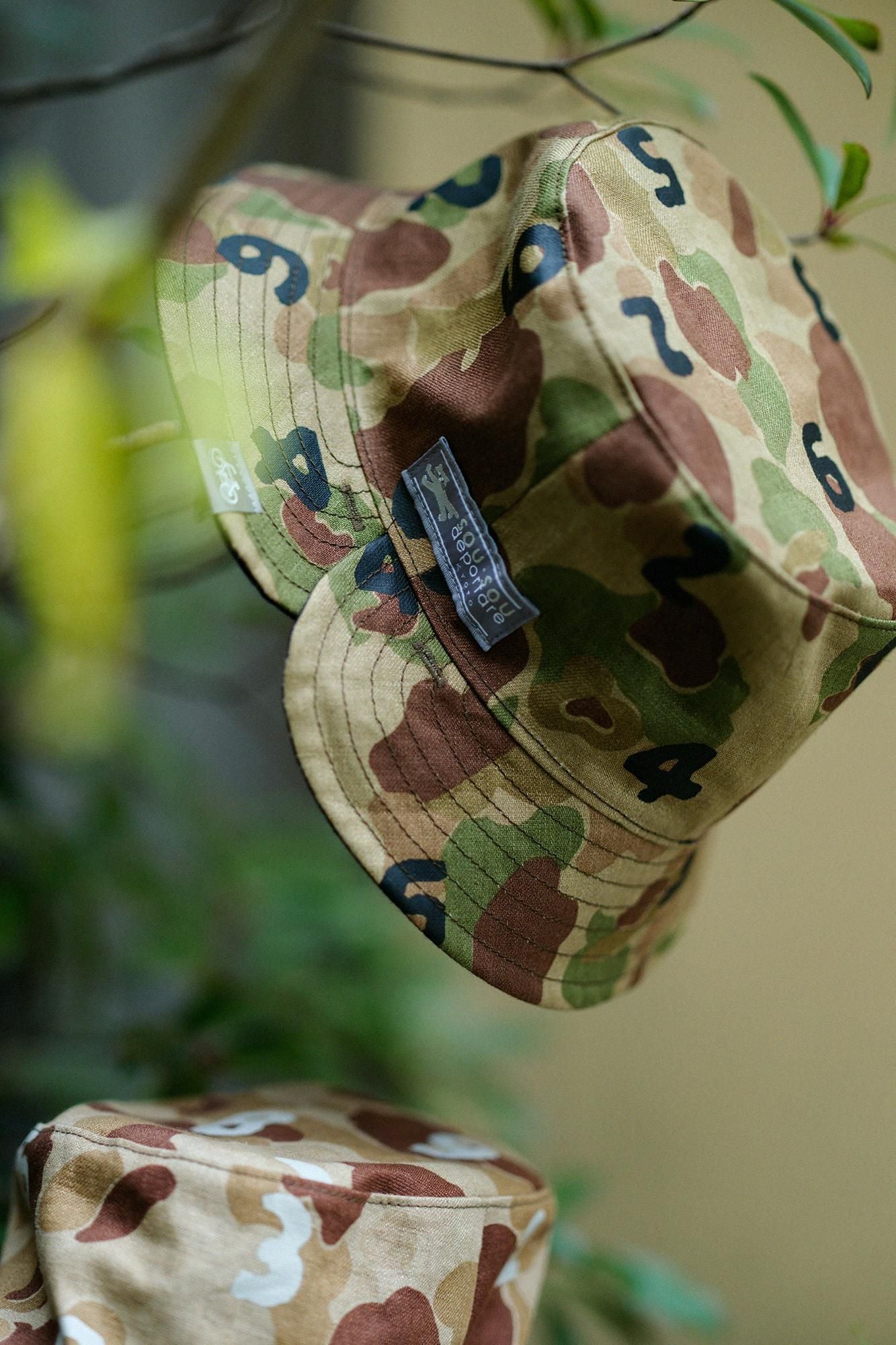 麻斜紋織 雙面用BIKE 帽子／獵鴨迷彩SO-SU-U十數 灰棕色