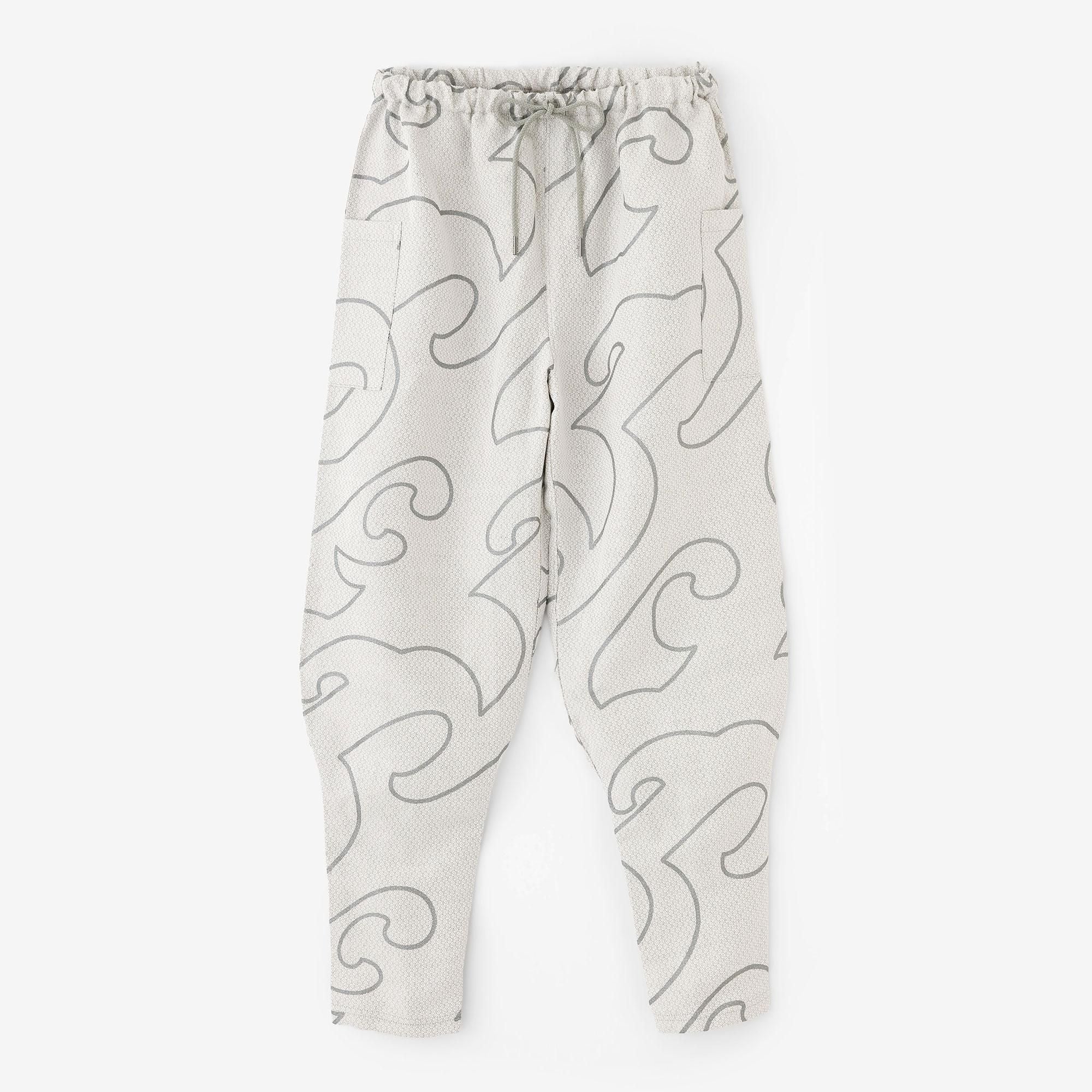 Linen-Rayon Blend Dobby Weave / Harem Pants Many Waves Light Grey