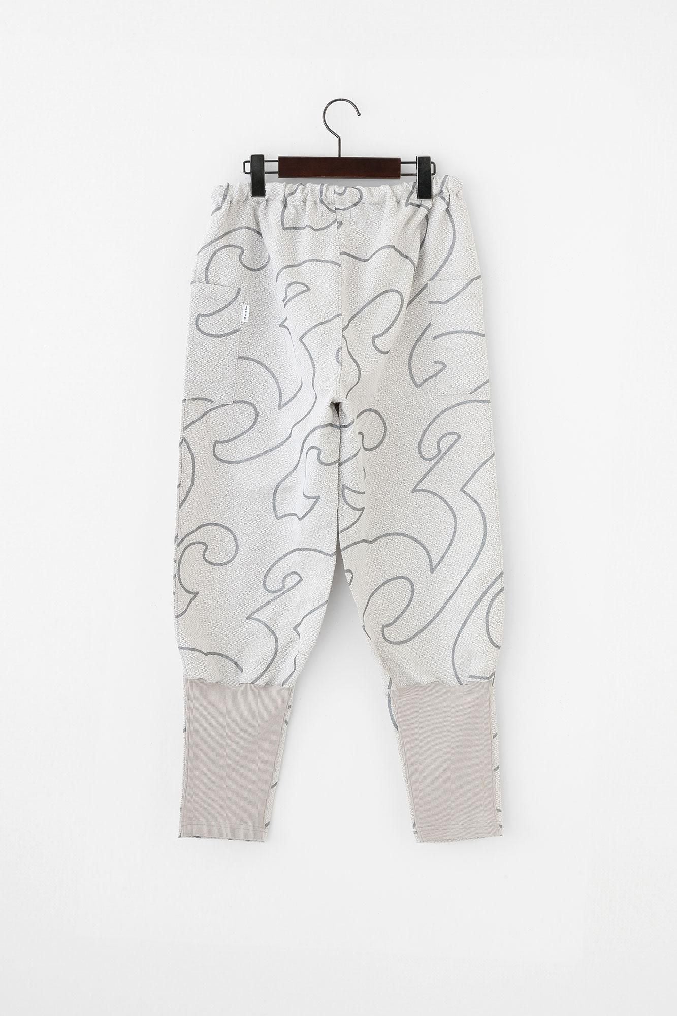 Linen-Rayon Blend Dobby Weave / Harem Pants Many Waves Light Grey