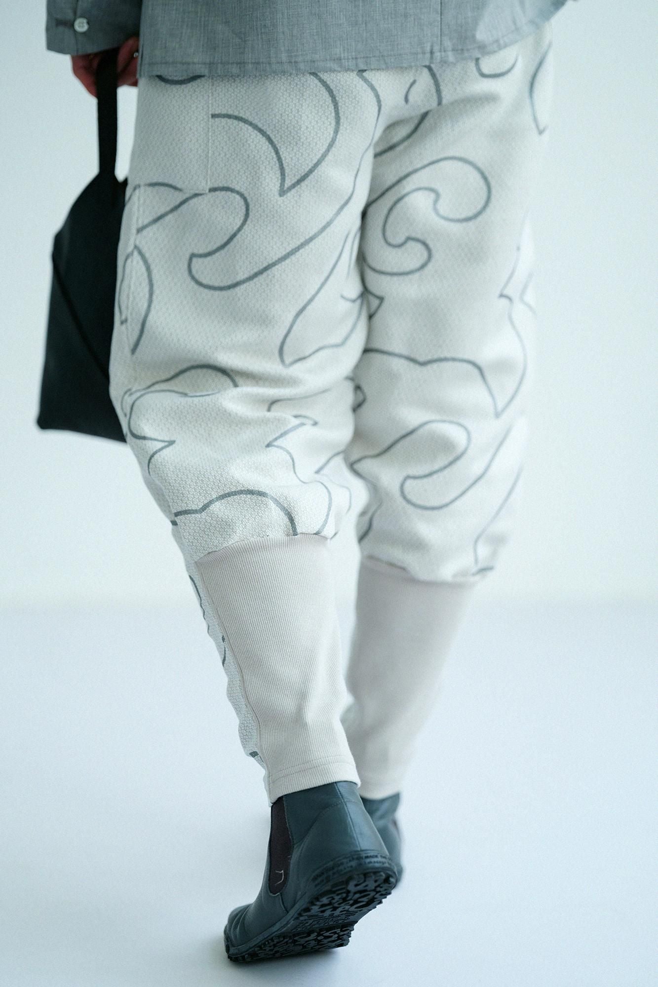 Linen-Rayon Blend Dobby Weave / Harem Pants Many Waves Light Grey