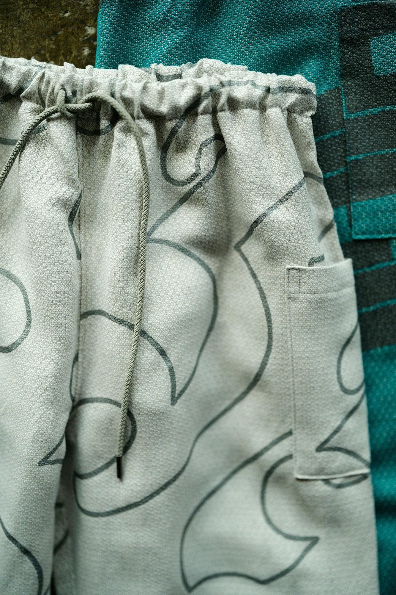 Linen-Rayon Blend Dobby Weave / Harem Pants Many Waves Light Grey