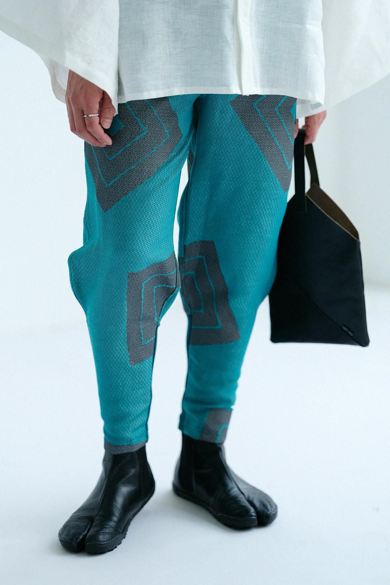 麻人造絲 多臂織 哈倫褲／山十八 番孔雀綠