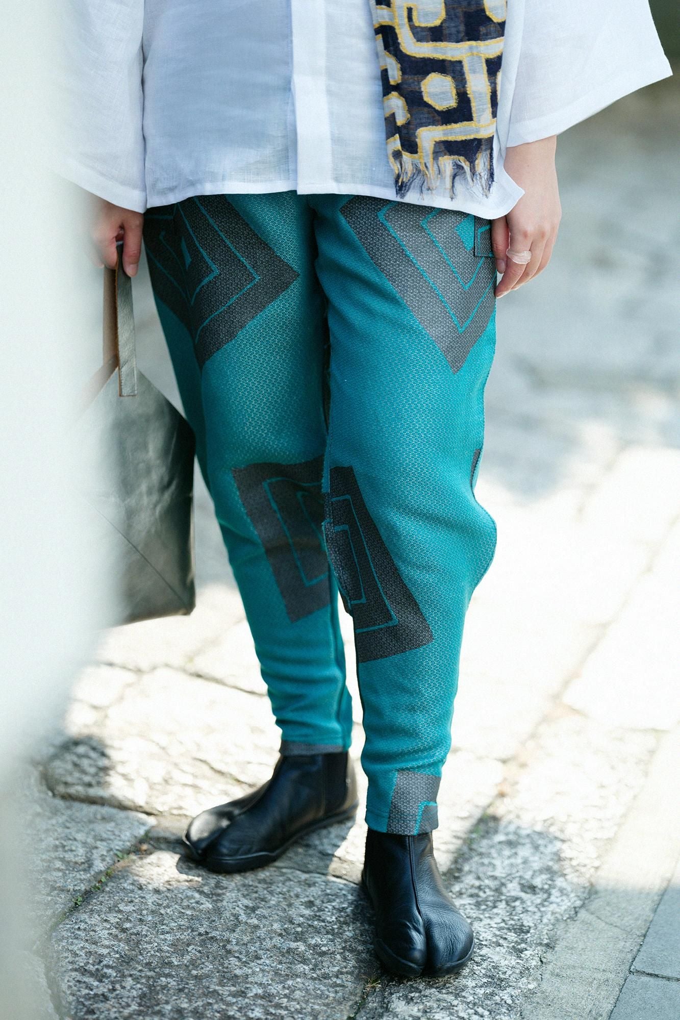 麻人造絲 多臂織 哈倫褲／山十八 番孔雀綠