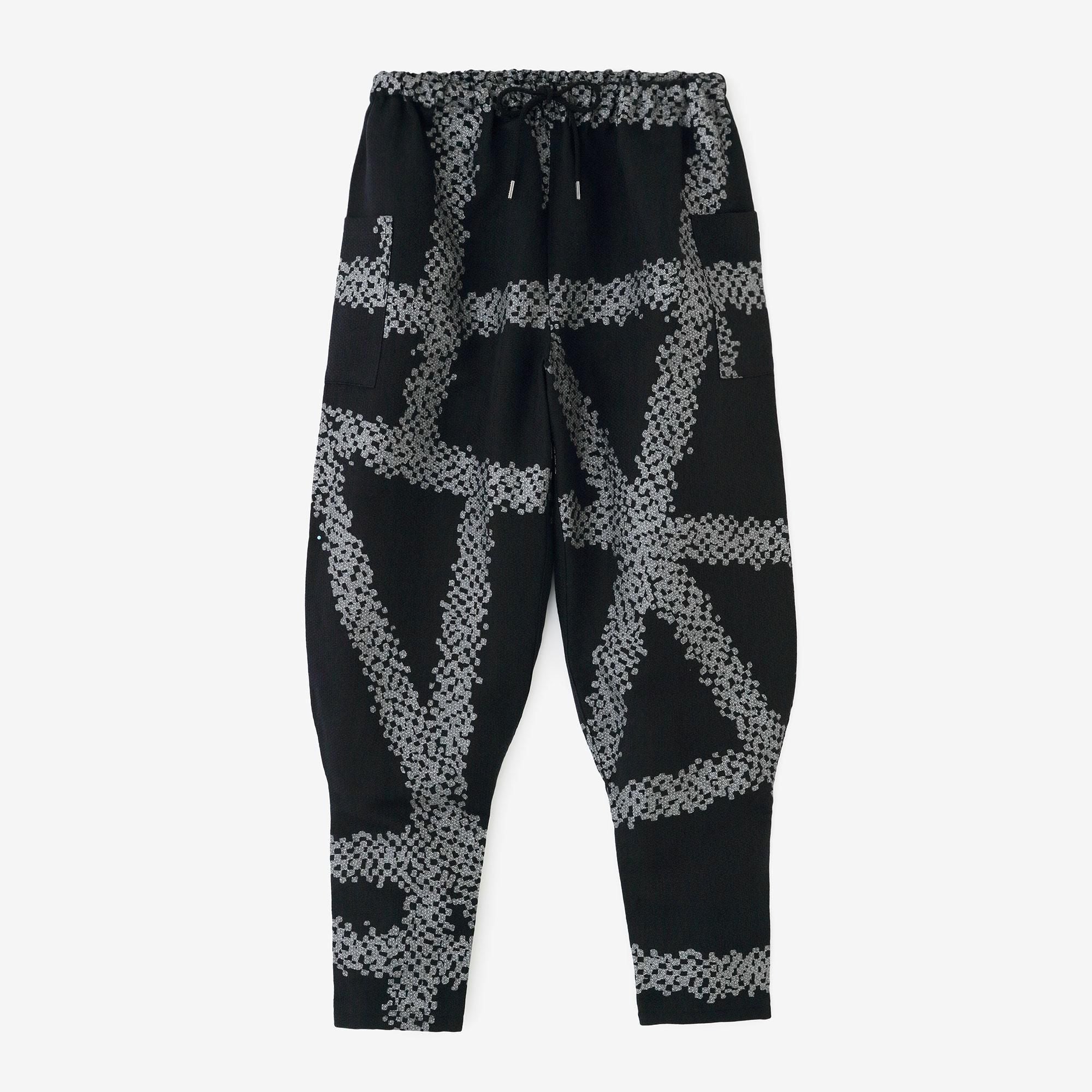 Linen-Rayon Blend Dobby Weave Harem Pants / Tied-up Black