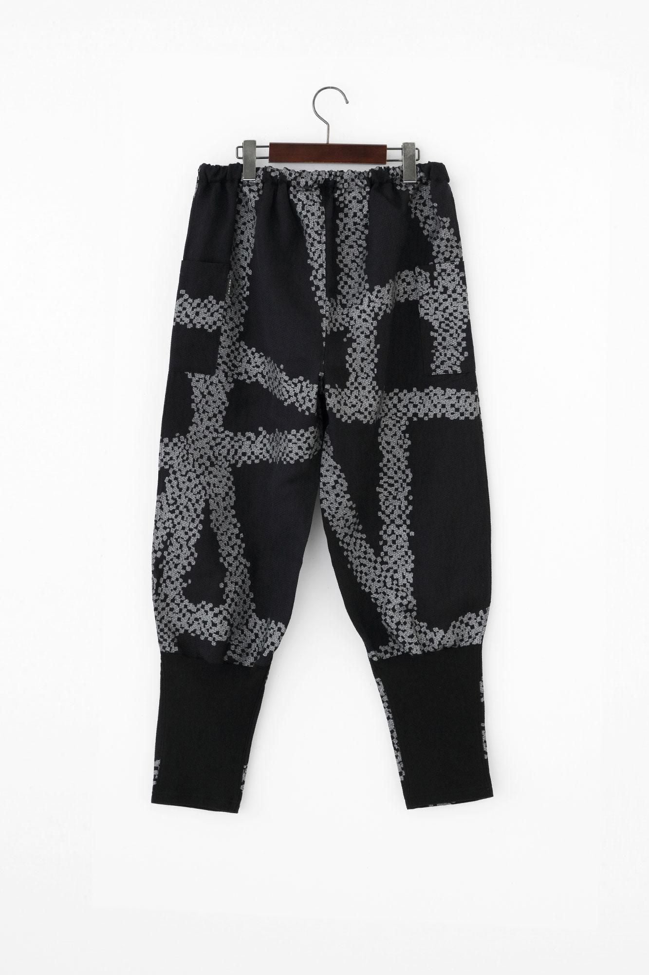 麻人造絲 多臂織 哈倫褲／五花大綁 黑色