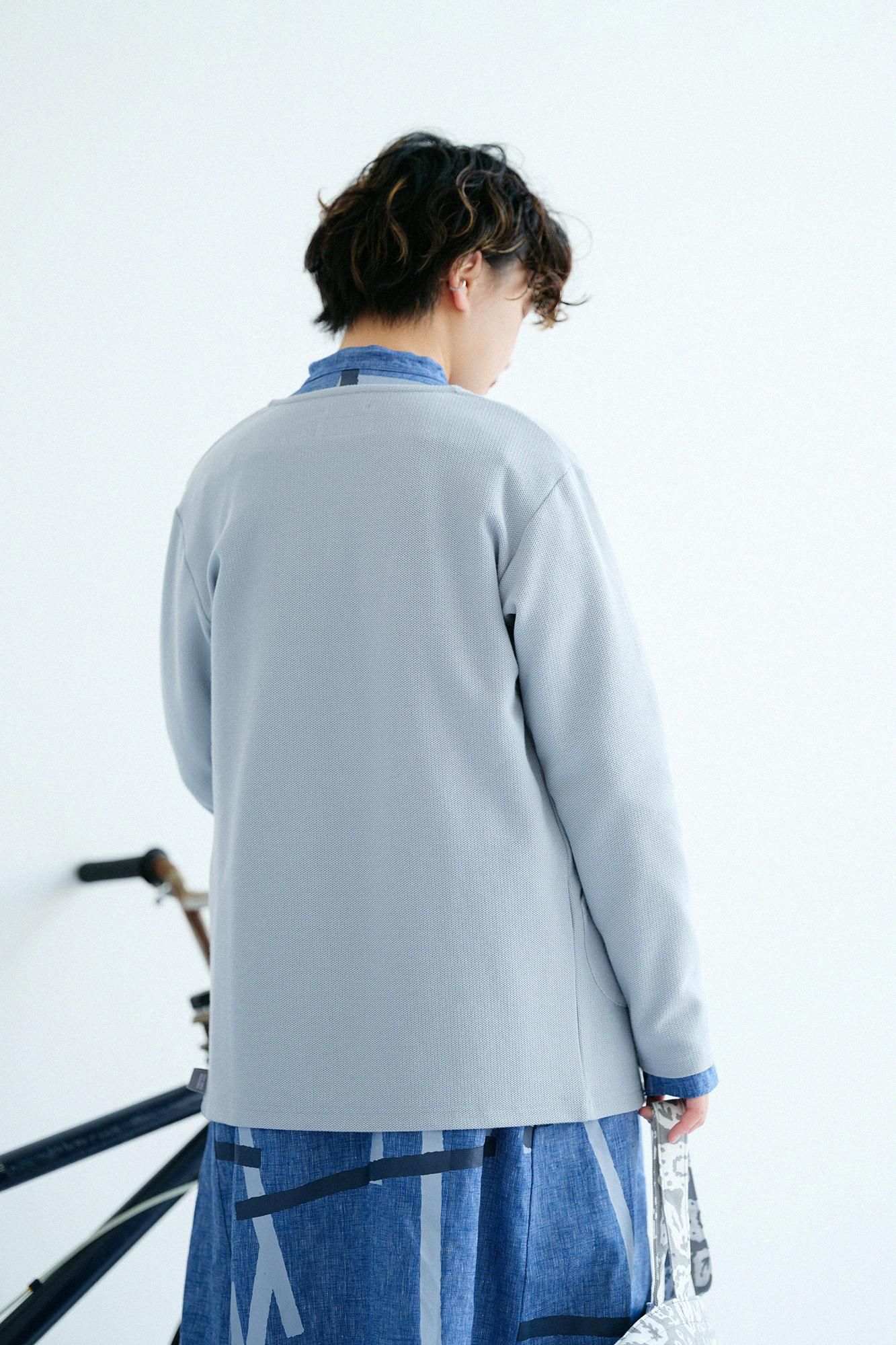 Kanocon针织V领L/S开衫/蓝色灰色