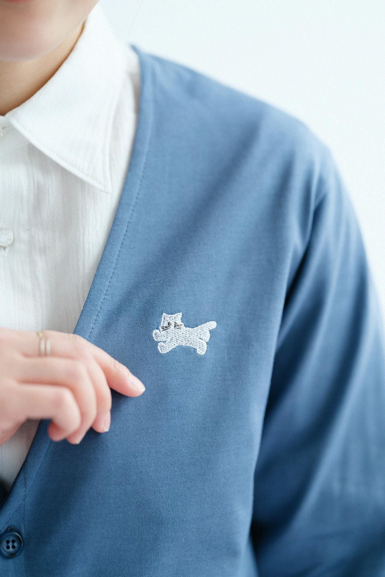 Cotton Knit V-neck L/S Cardigan / Fog Blue