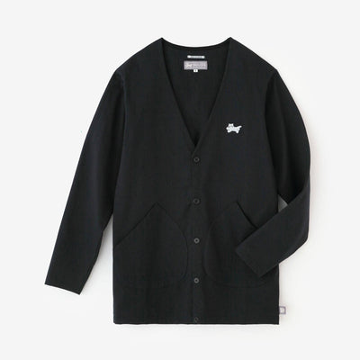 棉针织V领L/S开衫/海军黑色