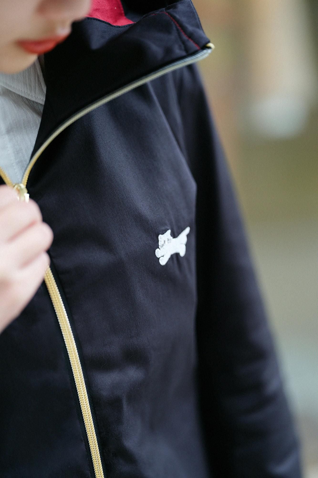 斜紋織 ZIP UP連帽外套／黑色