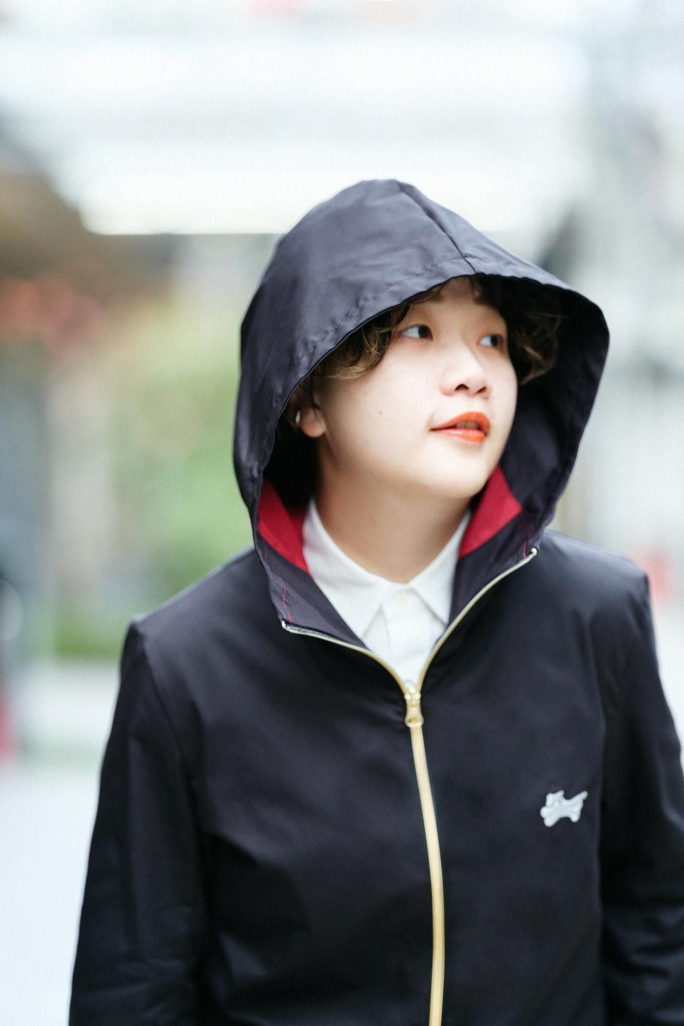 斜紋織 ZIP UP連帽外套／黑色