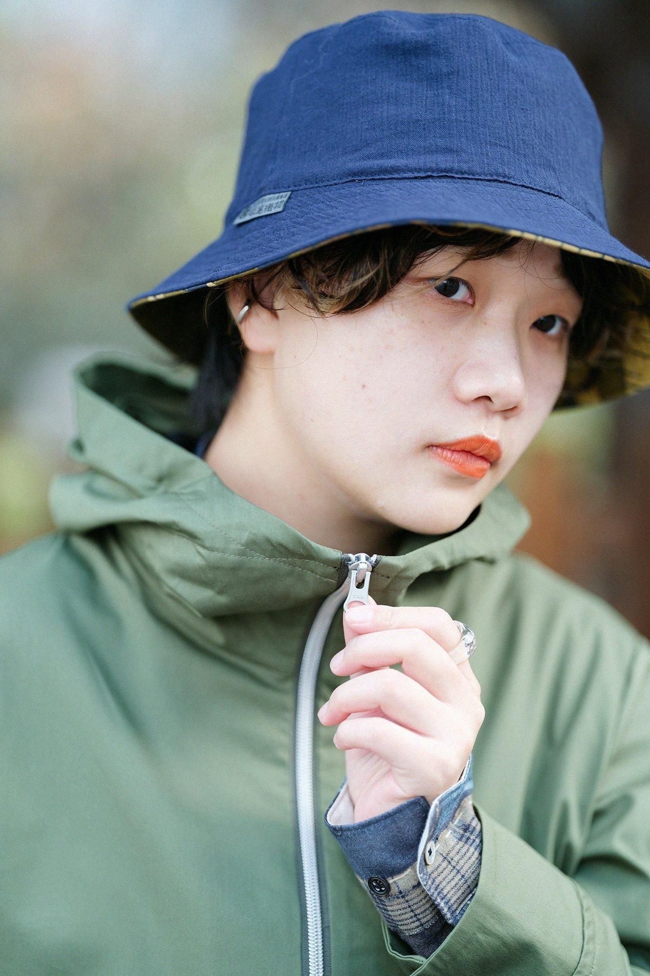 Twill ZIP UP Hooded Jacket / Olive Green