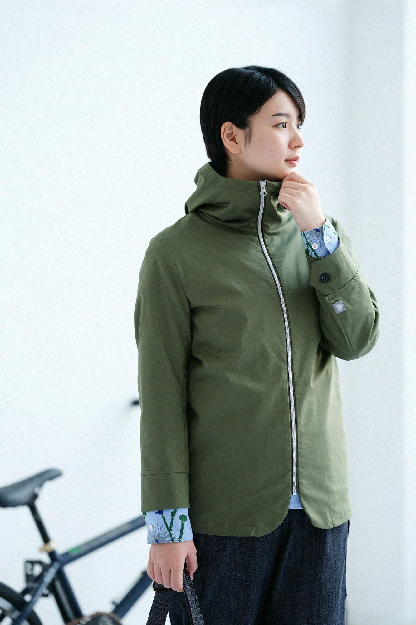 net限定】ツイル ZIP UP フードジャケット／オリーブ