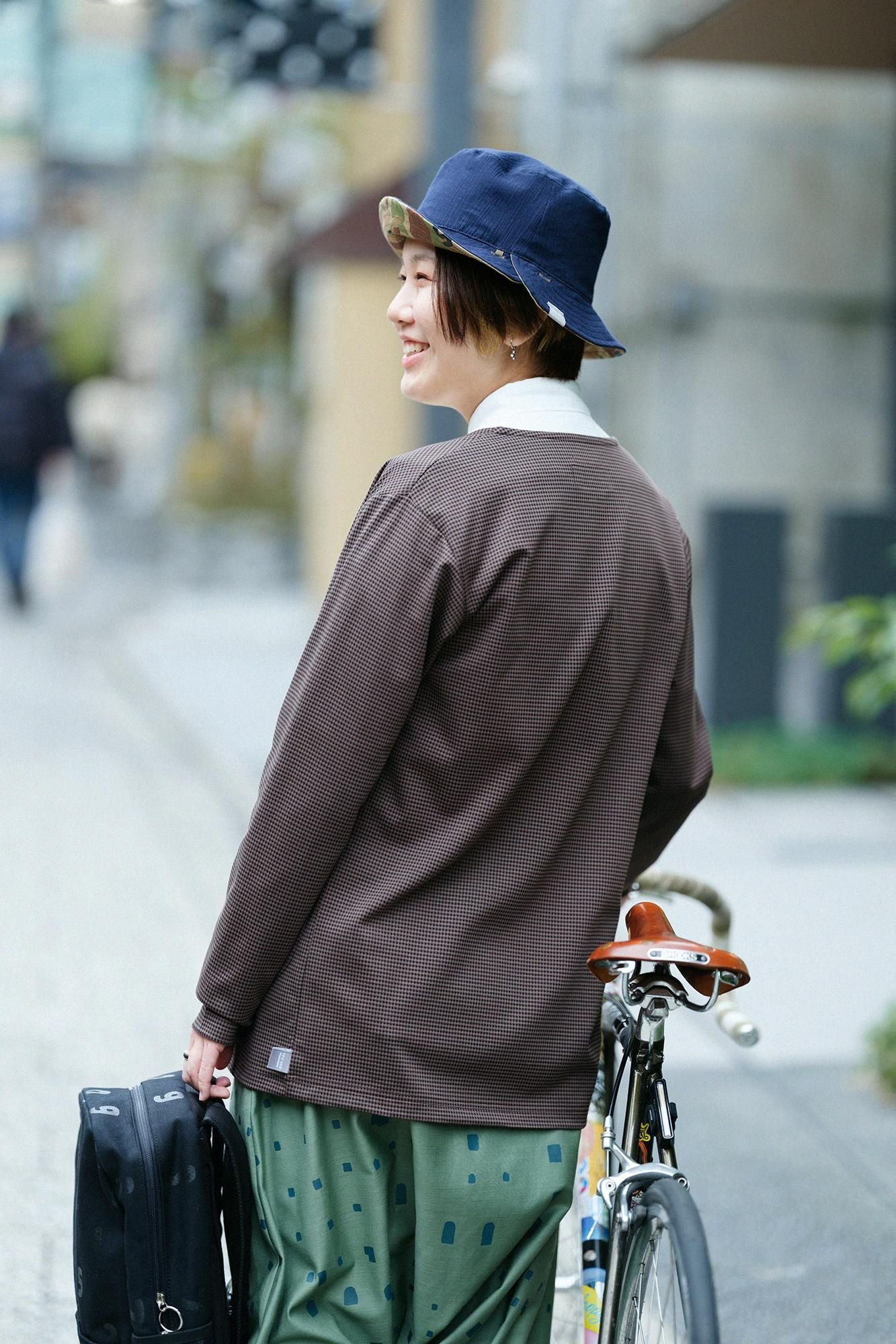 千鳥格紋織V領L/S外套／棕色