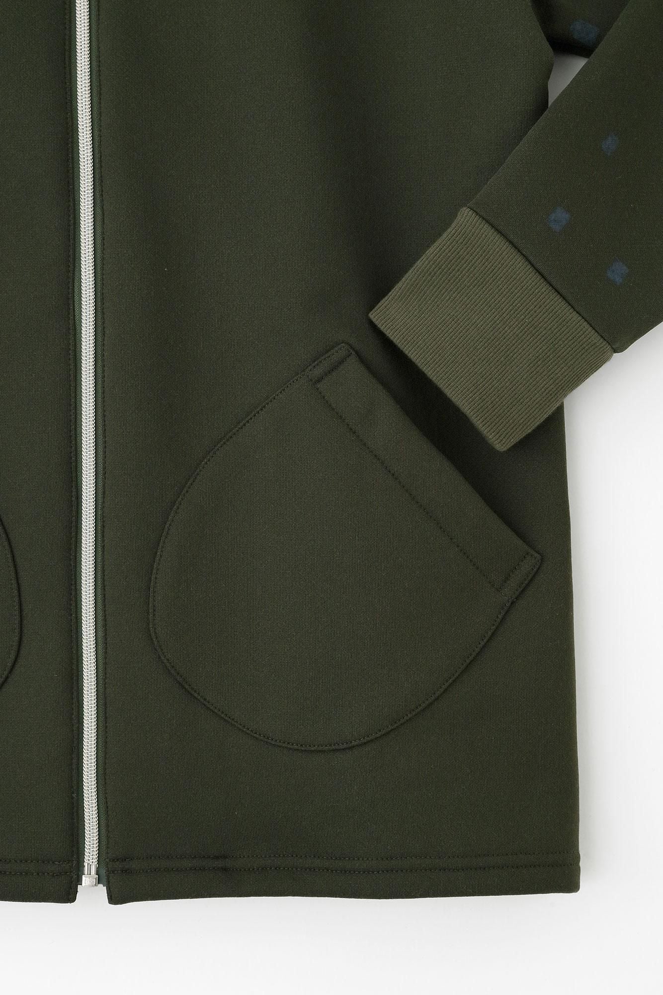 ラッチパイルニット ZIP UP BIKEブルゾン／オリーブグリーン×窓（まど）