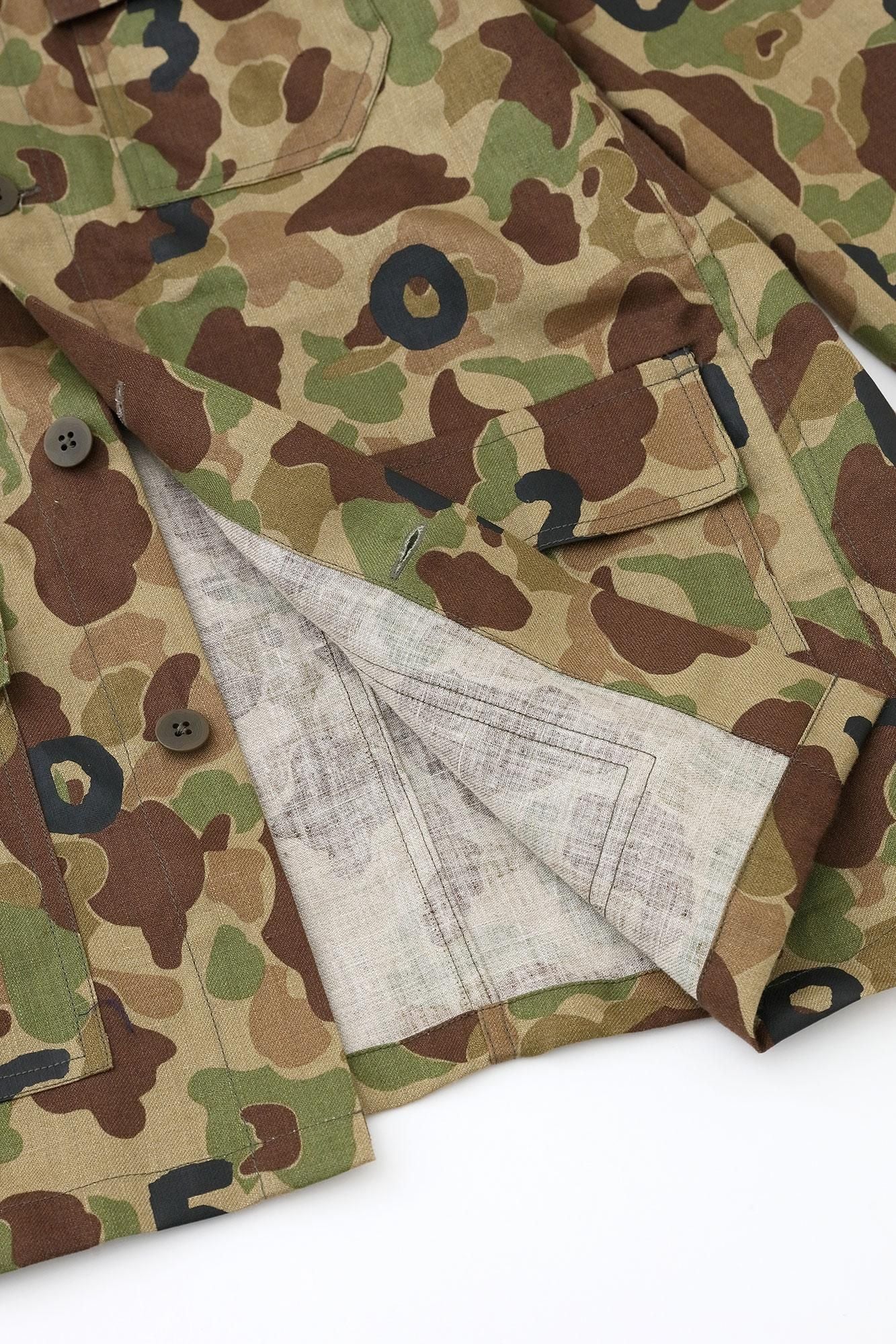 リネンツイル カーゴジャケット／duck hunter camo SO-SU-U 空五倍子色（うつふしいろ）