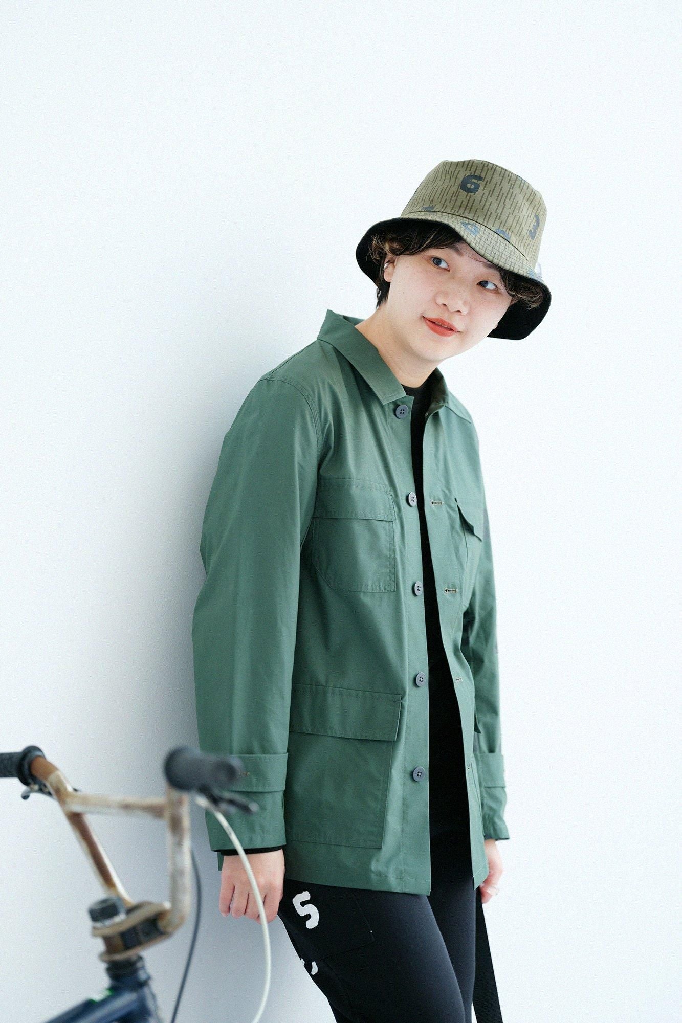 高密度打字机布货物夹克/绿色X SO-SU-U