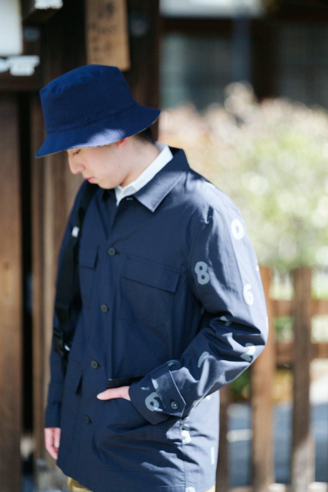 高密度打字机布货物夹克/海军黑色X SO-SU-U