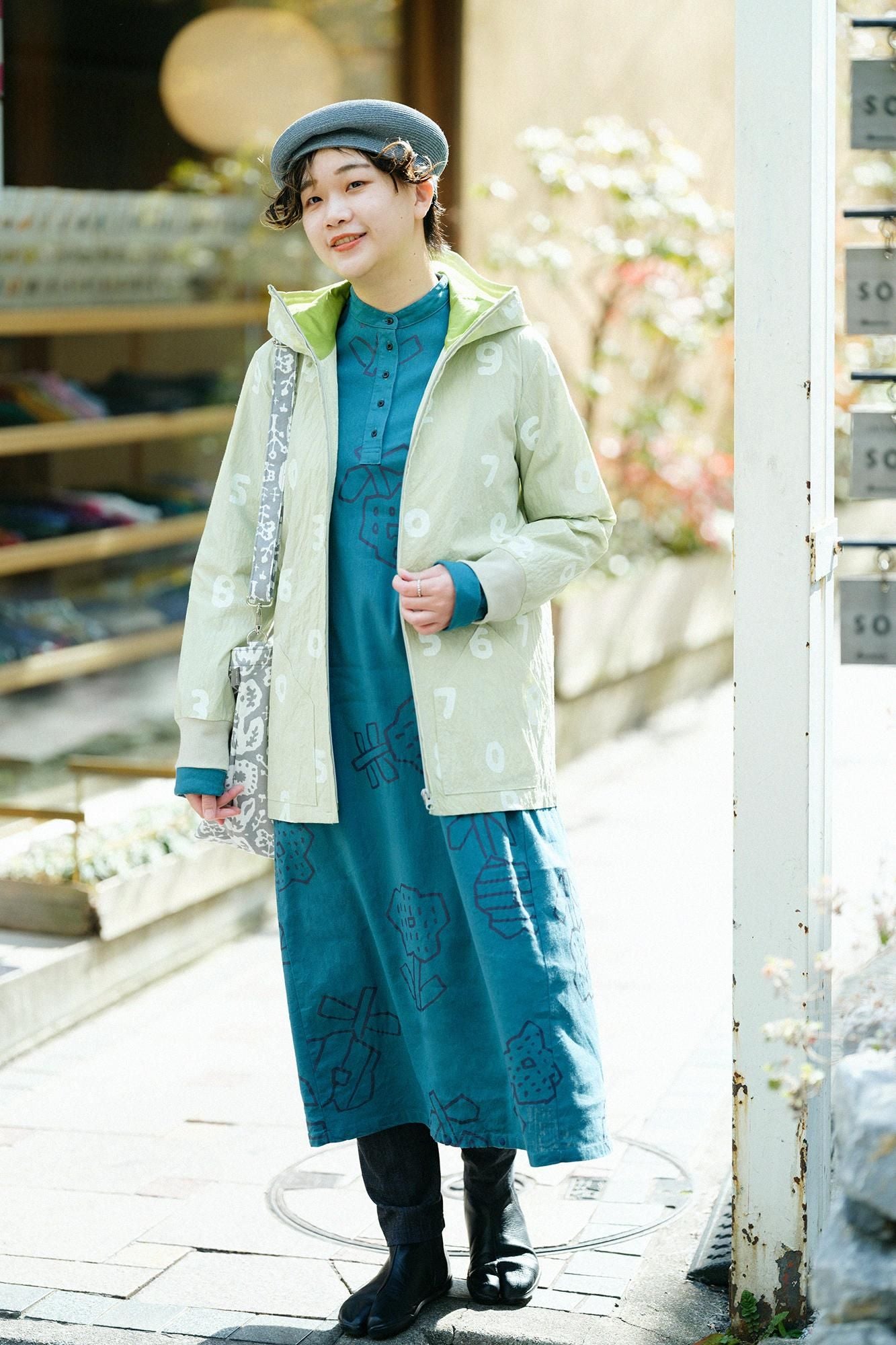 大麻人造丝自行车连衣裙/哈纳纳奇拉西鸭羽毛颜色（Kamono Hirao）