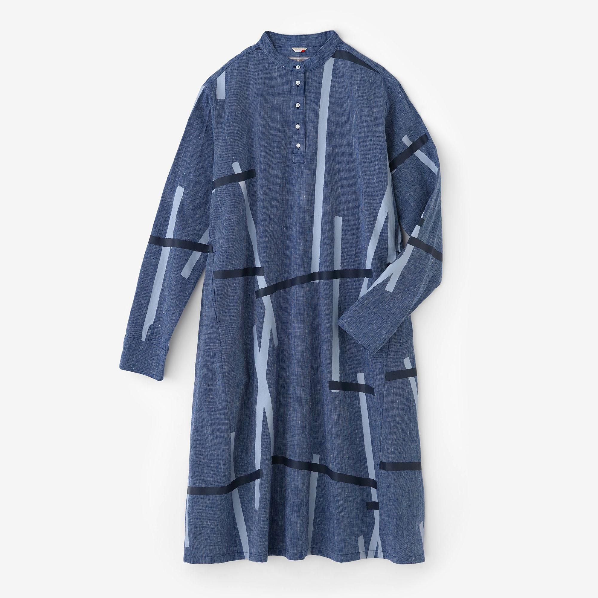 Cotton-linen Blend BIKE One-piece Dress / Tobi Greyish Ultramarine