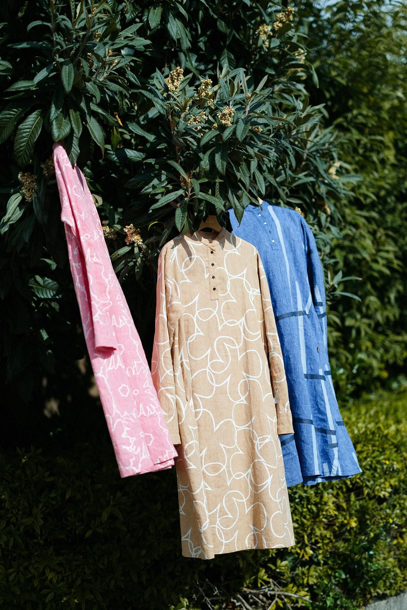 綿麻 BIKEワンピース／鳶（とび） 群青杢（ぐんじょうもく）