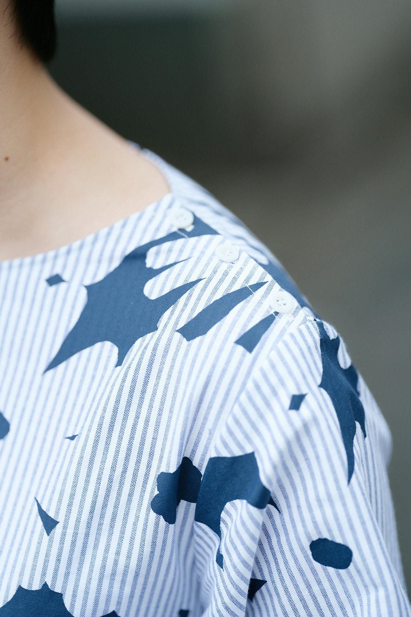 Cotton Japanese Paper BIKE One-piece Dress／Oraka Light Blue Striped(MizuiroNeEncyclopedia)