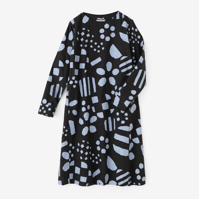Cotton Japanese Paper Blend BIKE One-piece Dress / Spring Buds Sunny Black