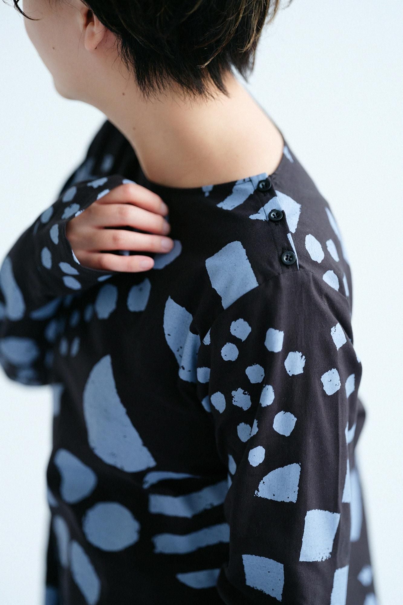 Cotton Japanese Paper Blend BIKE One-piece Dress / Spring Buds Sunny Black