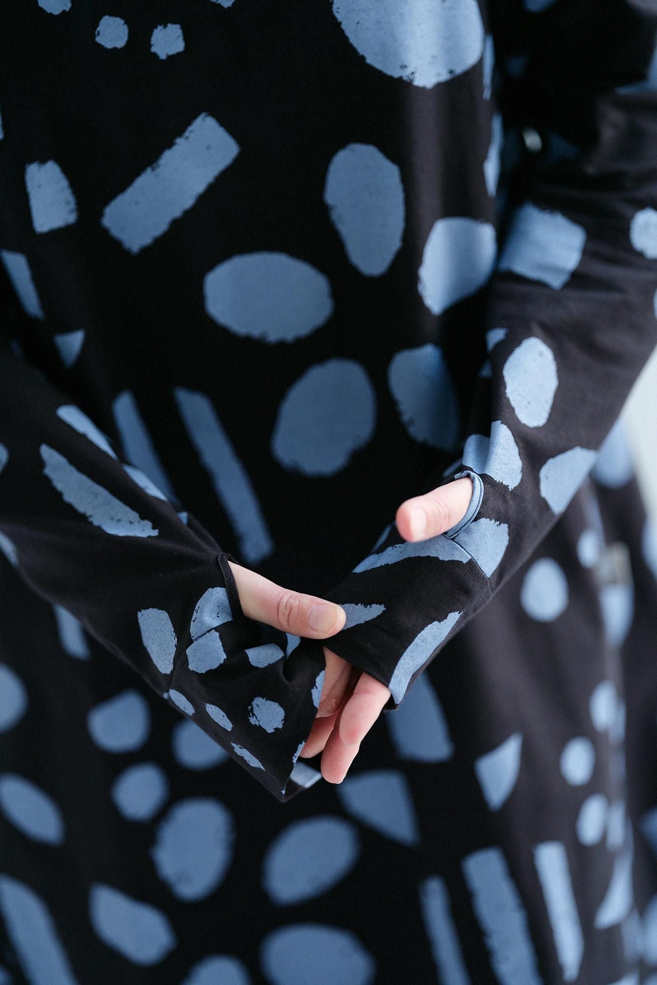 Cotton Japanese Paper Blend BIKE One-piece Dress / Spring Buds Sunny Black